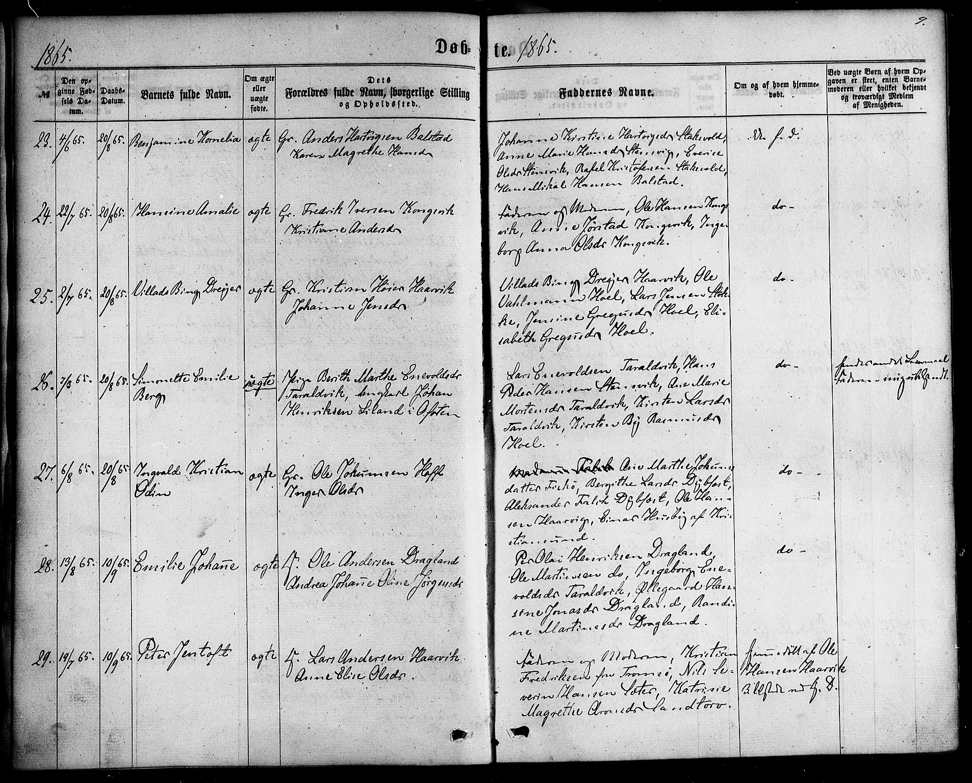 Ministerialprotokoller, klokkerbøker og fødselsregistre - Nordland, AV/SAT-A-1459/865/L0923: Parish register (official) no. 865A01, 1864-1884, p. 9