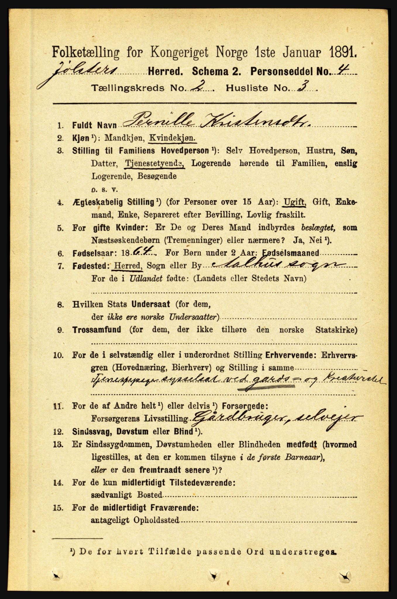 RA, 1891 census for 1431 Jølster, 1891, p. 588