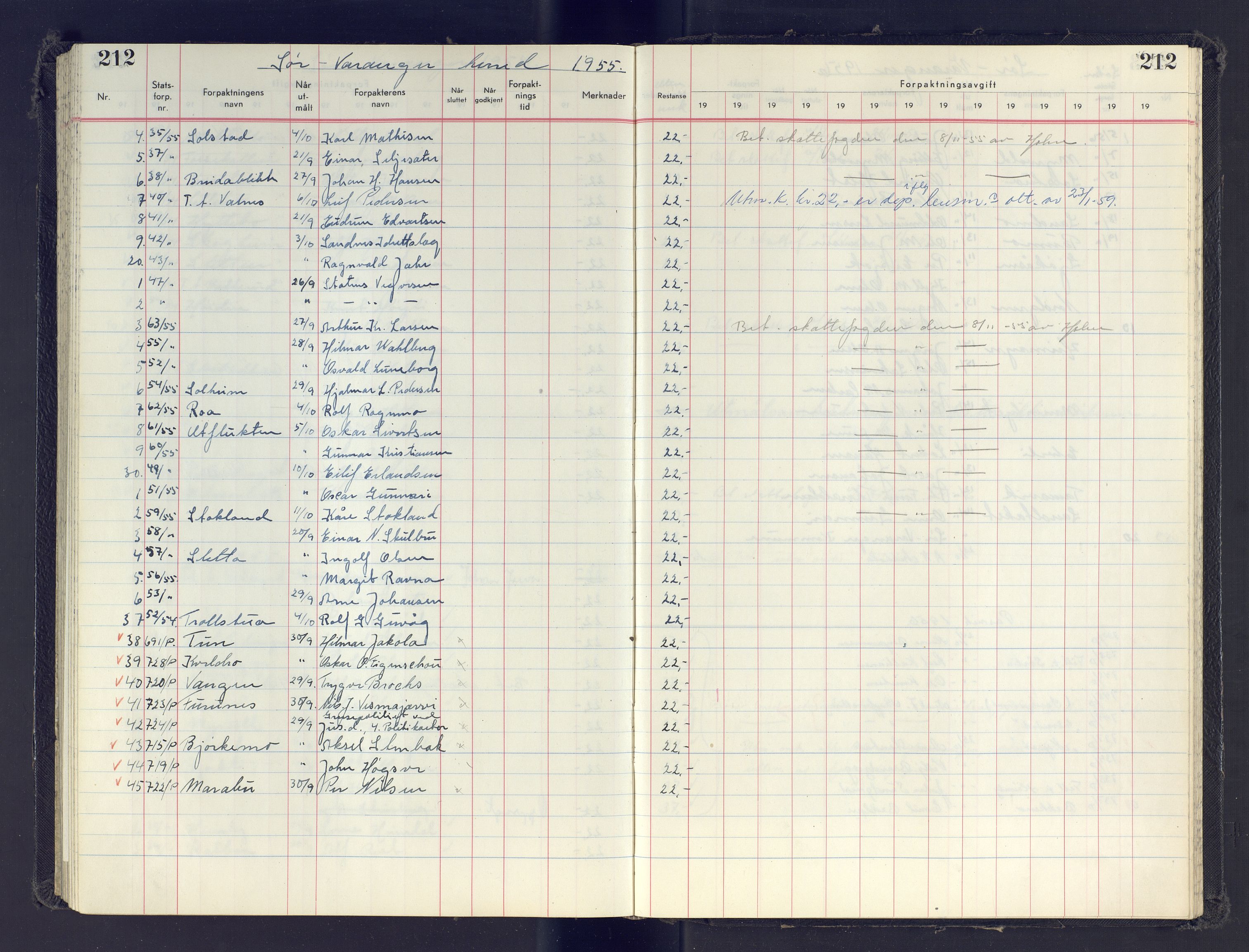 Finnmark jordsalgskommisjon/jordsalgskontor og Statskog SF Finnmark jordsalgskontor, AV/SATØ-S-1443/J/Jb/L0001: Protokoll for salg og forpaktning, 1948-1958, p. 212