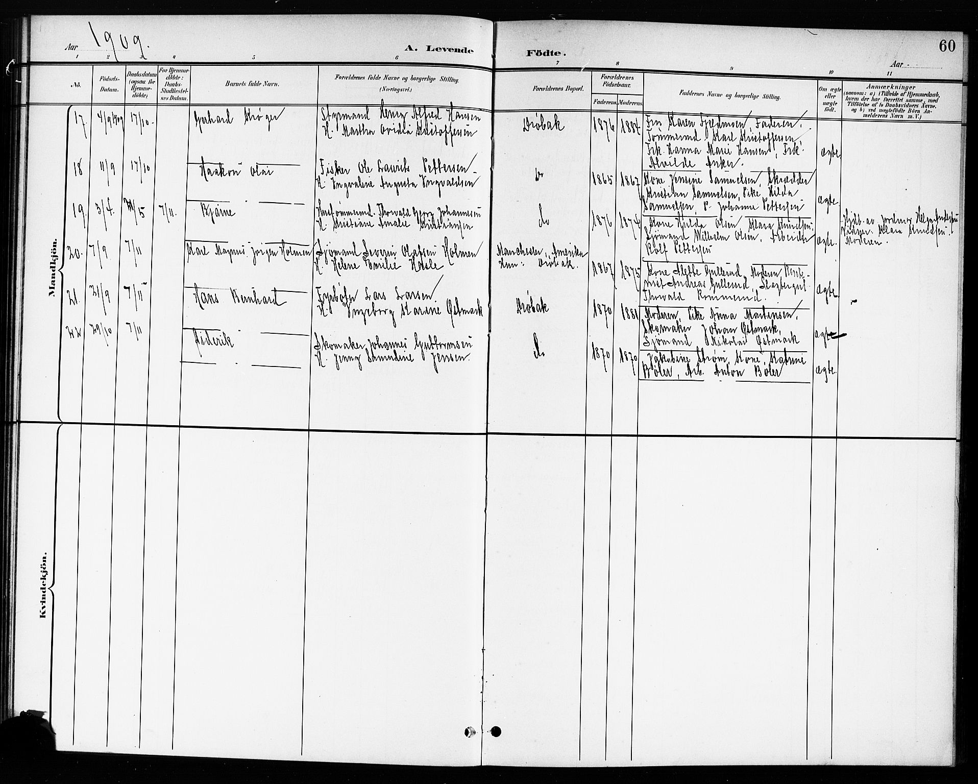 Drøbak prestekontor Kirkebøker, AV/SAO-A-10142a/G/Ga/L0001: Parish register (copy) no. I 1, 1897-1917, p. 60