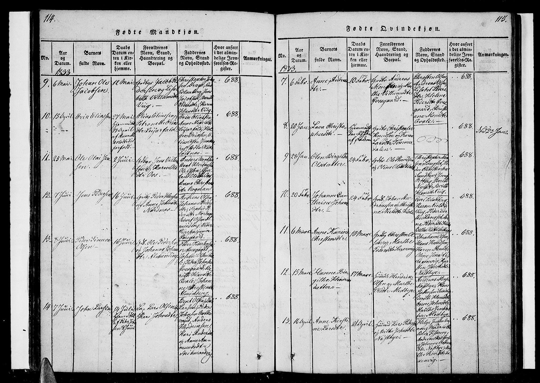 Ministerialprotokoller, klokkerbøker og fødselsregistre - Nordland, SAT/A-1459/847/L0665: Parish register (official) no. 847A05, 1818-1841, p. 114-115