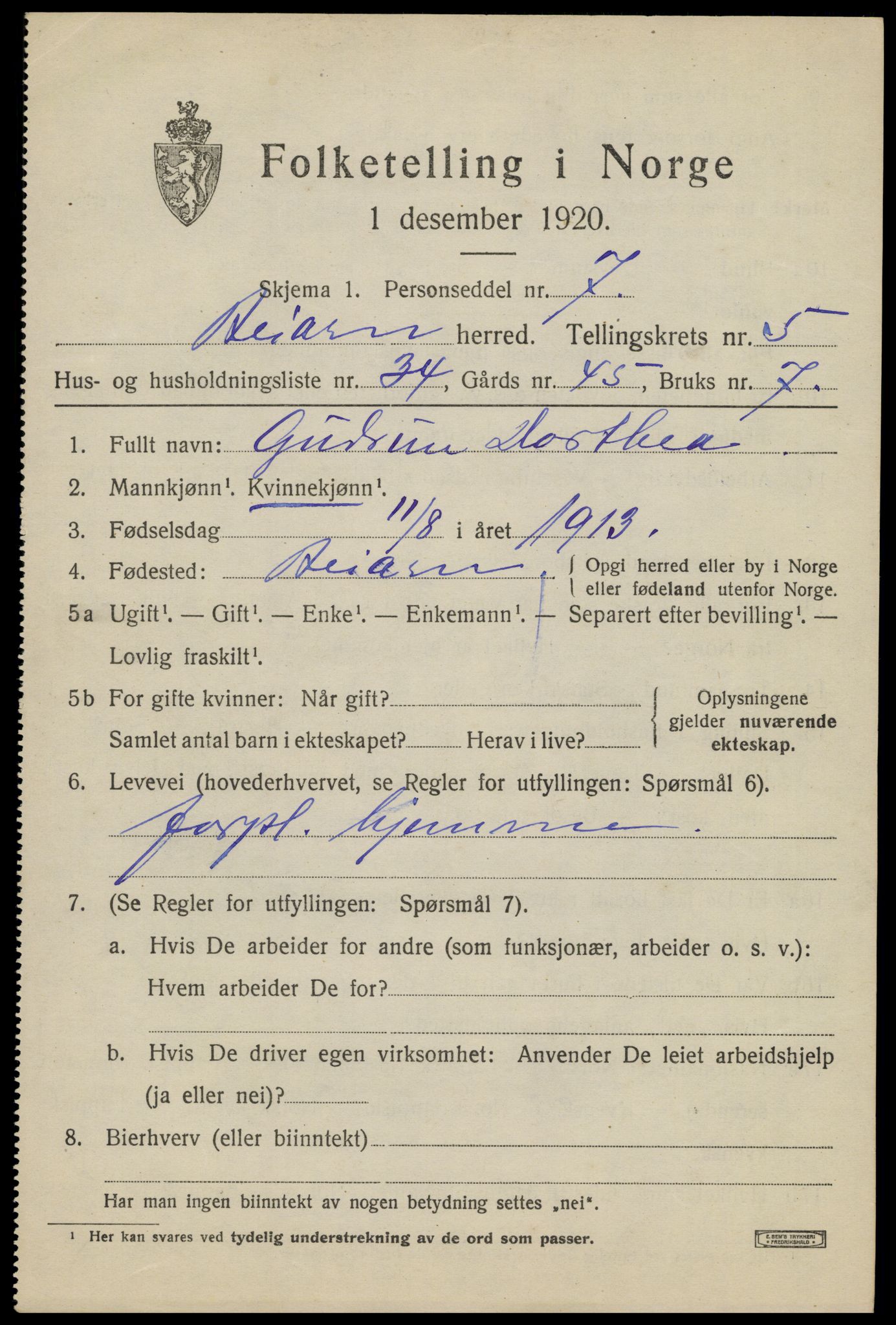 SAT, 1920 census for Beiarn, 1920, p. 2866
