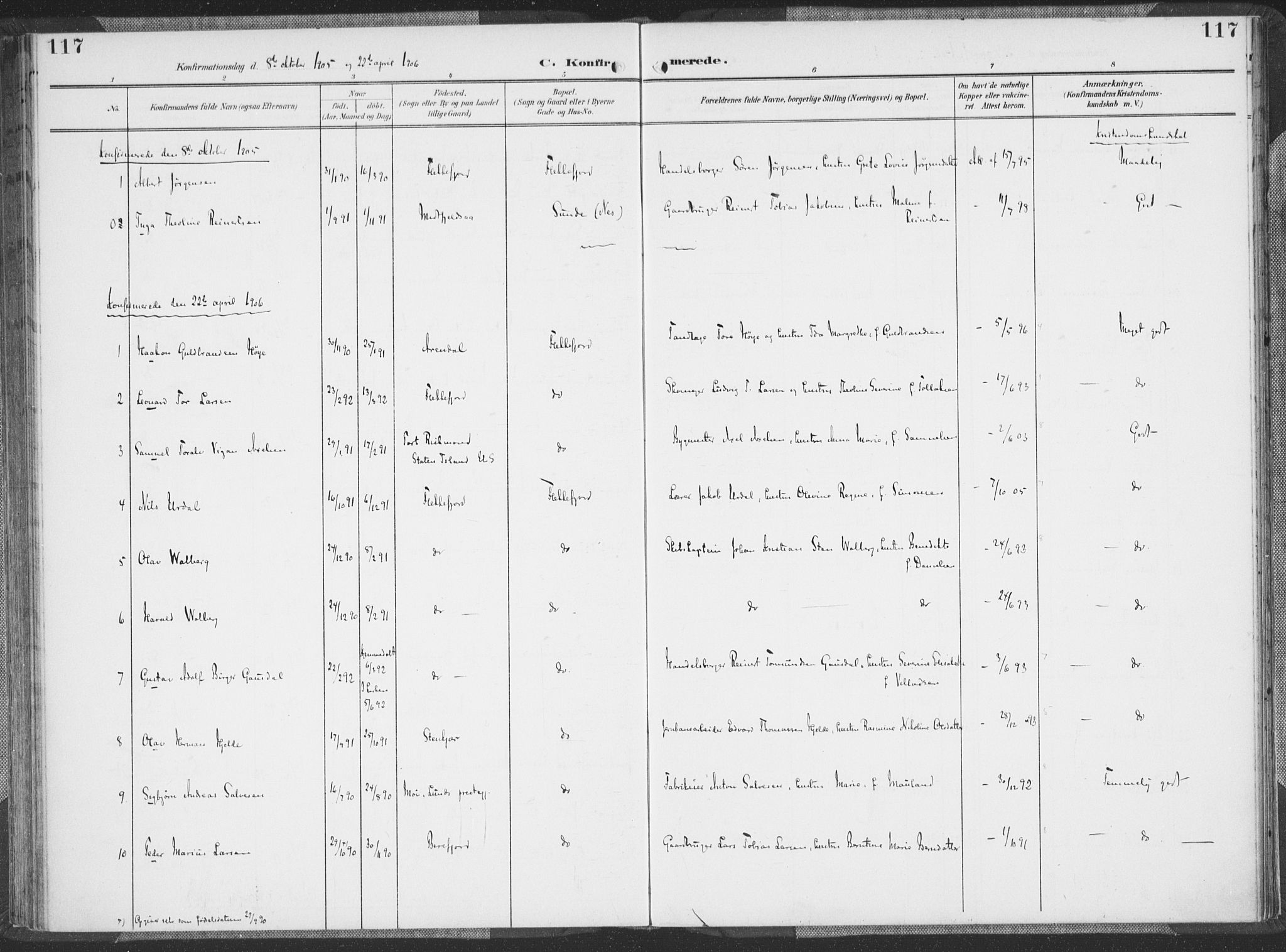 Flekkefjord sokneprestkontor, SAK/1111-0012/F/Fa/Faa/L0002: Parish register (official) no. A 2, 1900-1912, p. 117