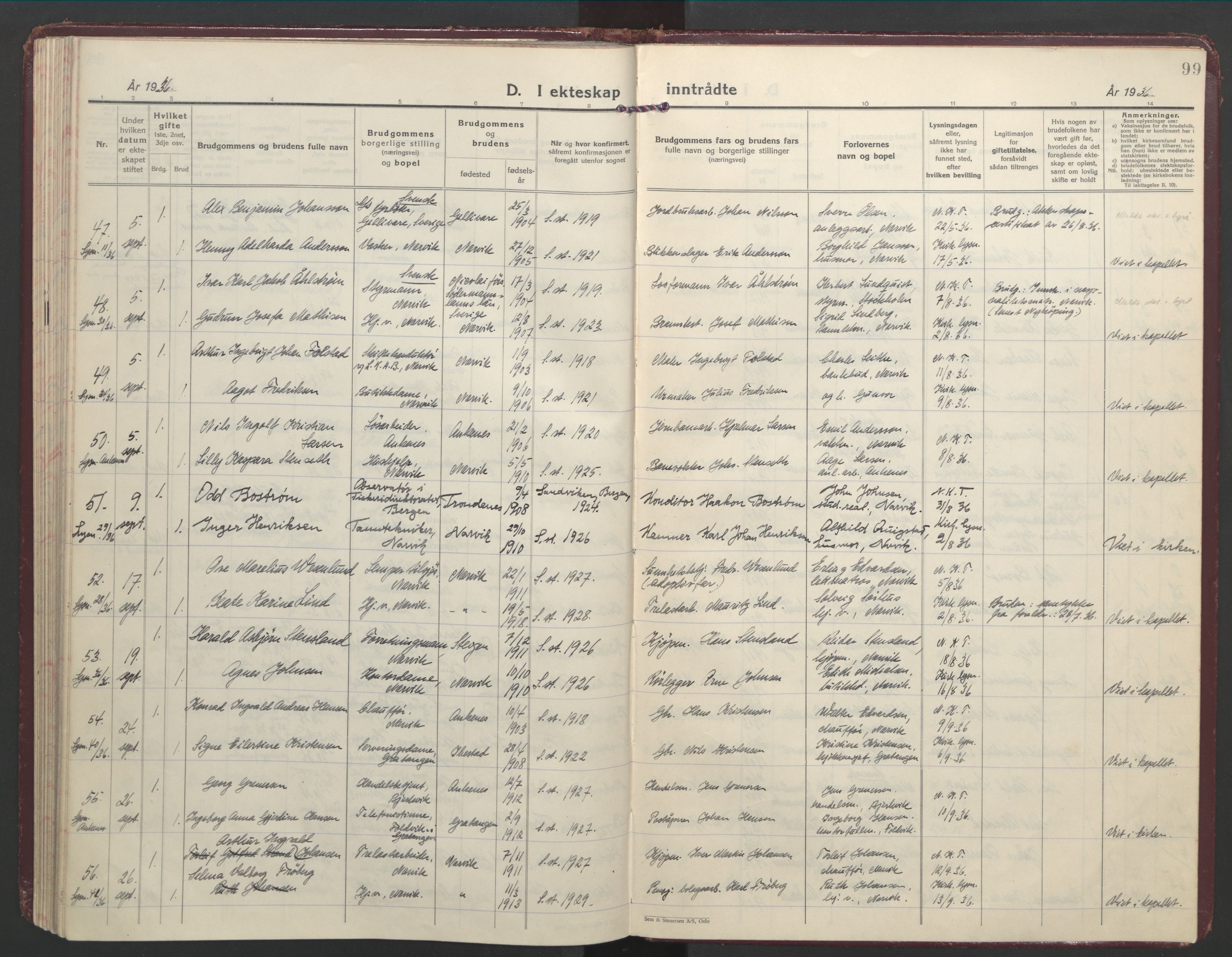 Ministerialprotokoller, klokkerbøker og fødselsregistre - Nordland, AV/SAT-A-1459/871/L1006: Parish register (official) no. 871A22, 1928-1936, p. 99