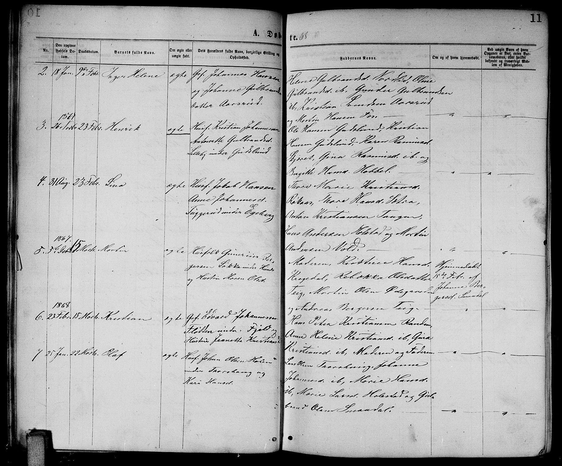 Enebakk prestekontor Kirkebøker, SAO/A-10171c/G/Ga/L0005: Parish register (copy) no. I 5, 1867-1888, p. 11