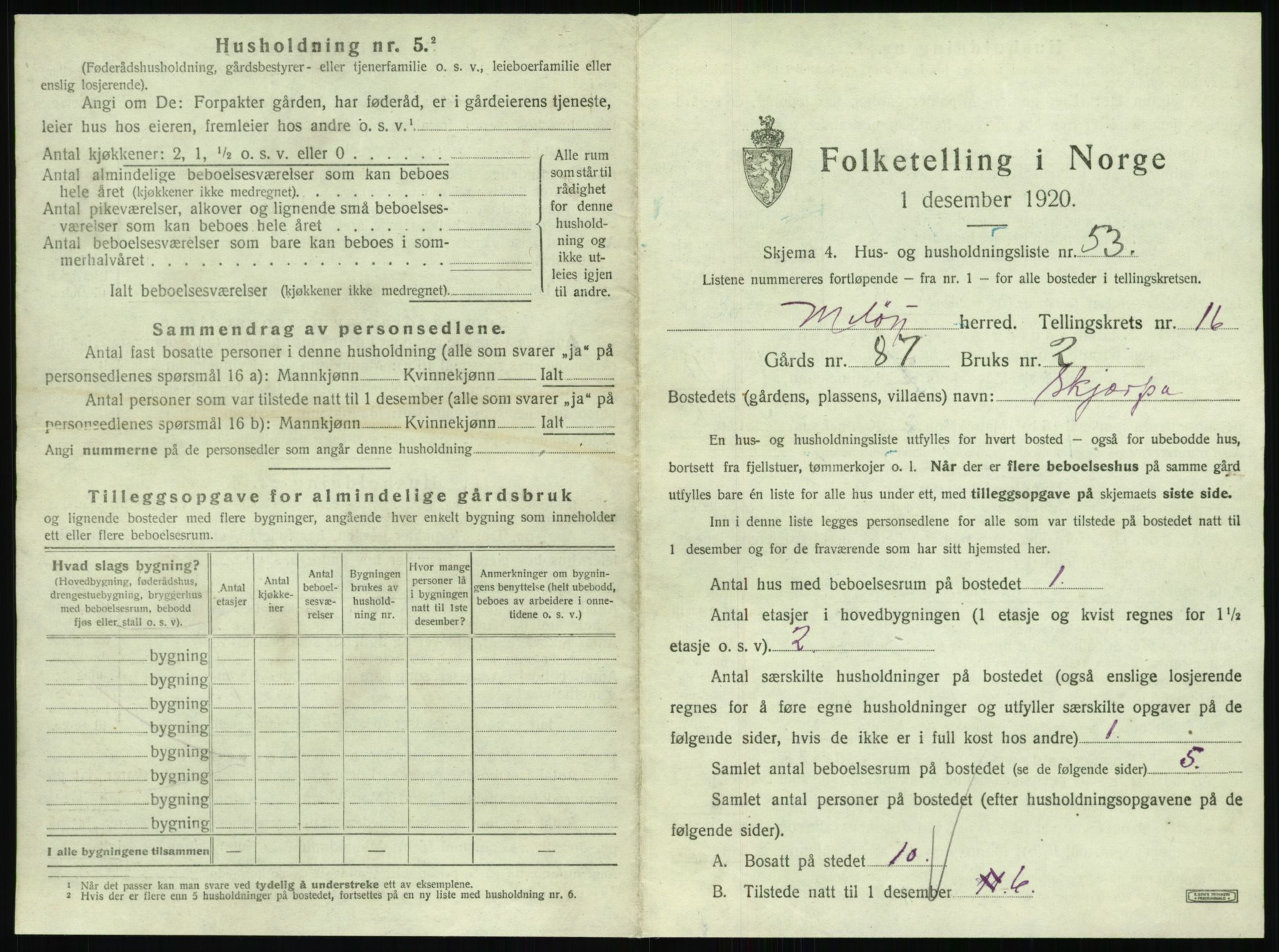 SAT, 1920 census for Meløy, 1920, p. 1455