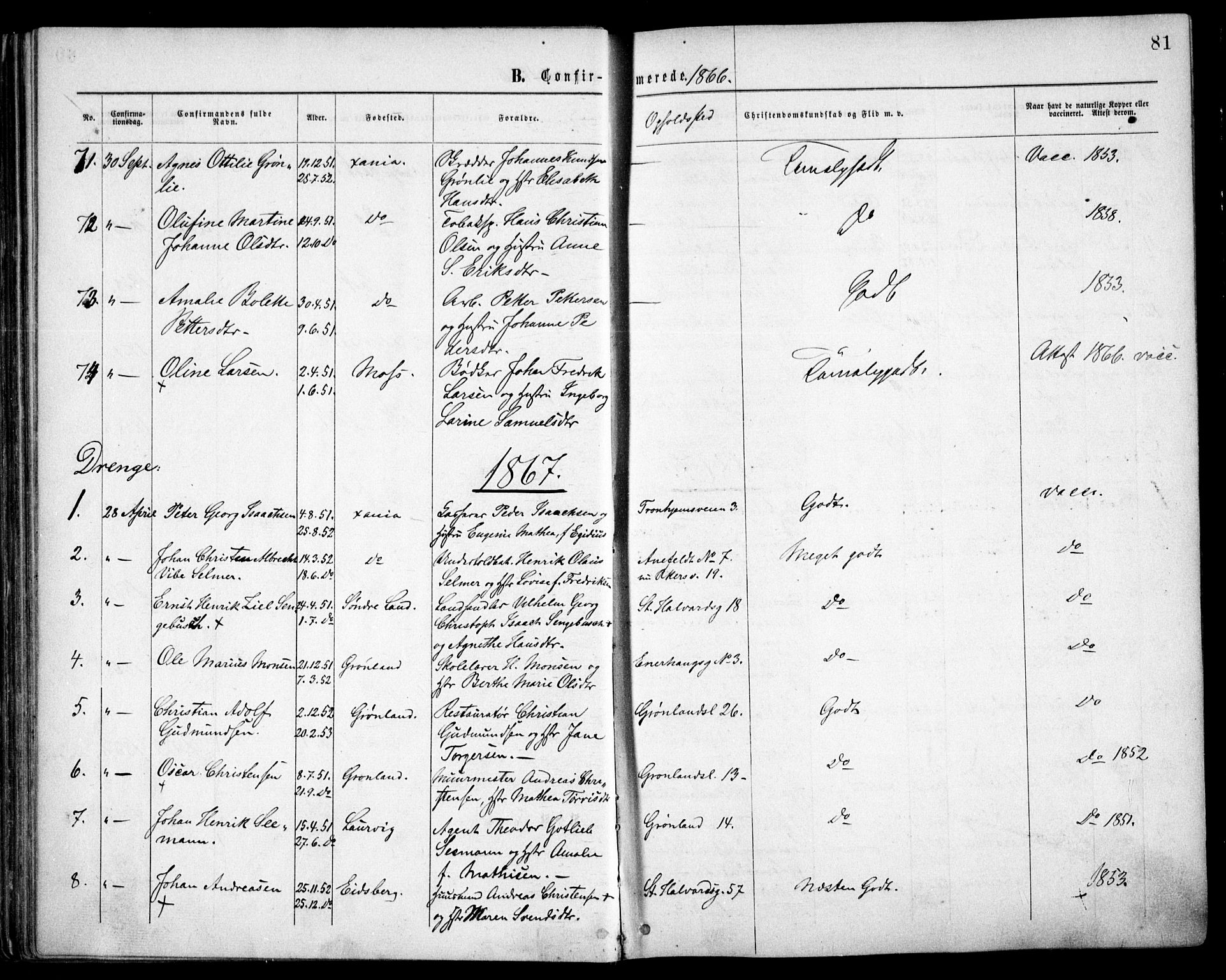 Grønland prestekontor Kirkebøker, AV/SAO-A-10848/F/Fa/L0003: Parish register (official) no. 3, 1862-1868, p. 81