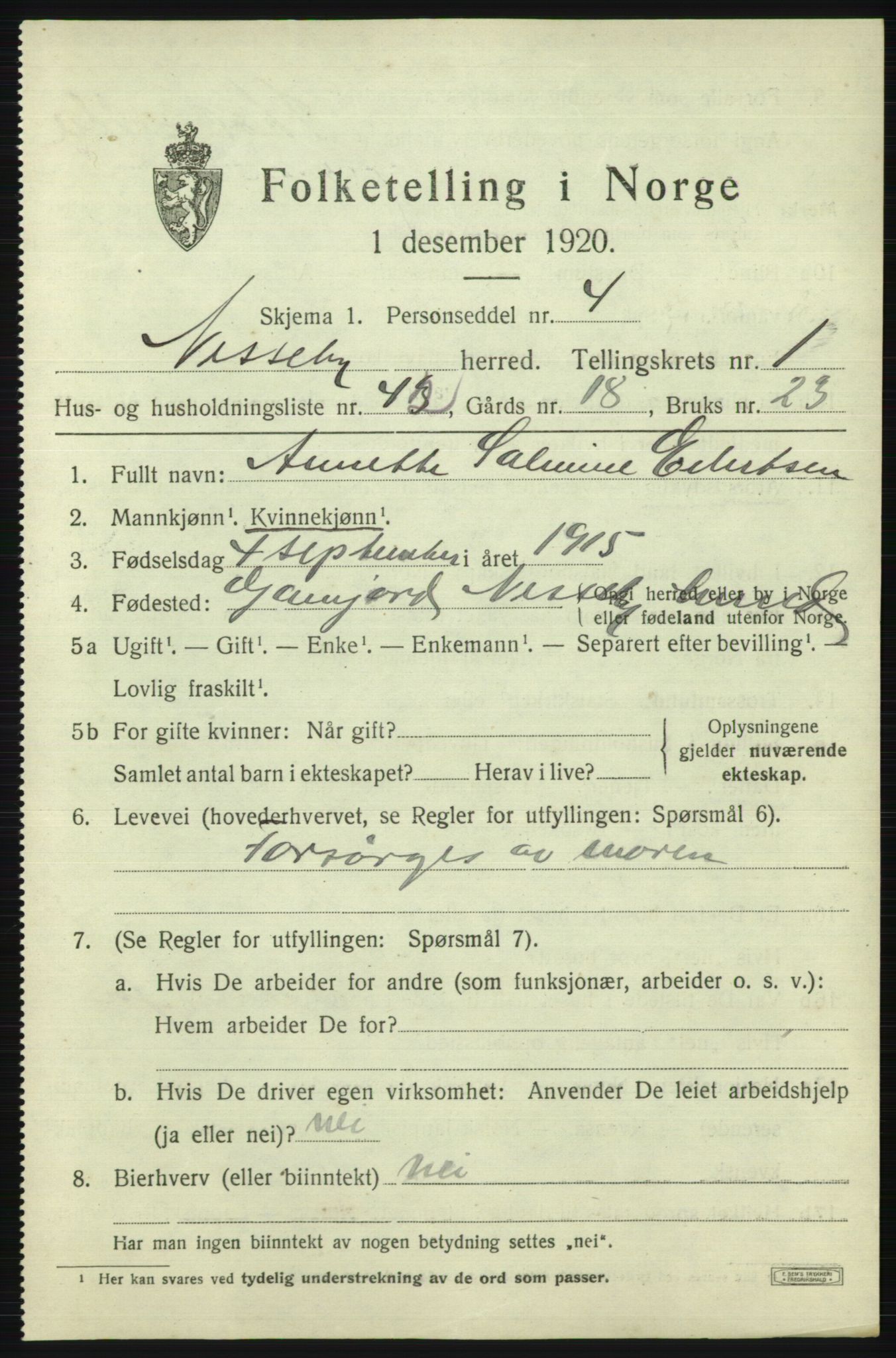 SATØ, 1920 census for Nesseby, 1920, p. 911