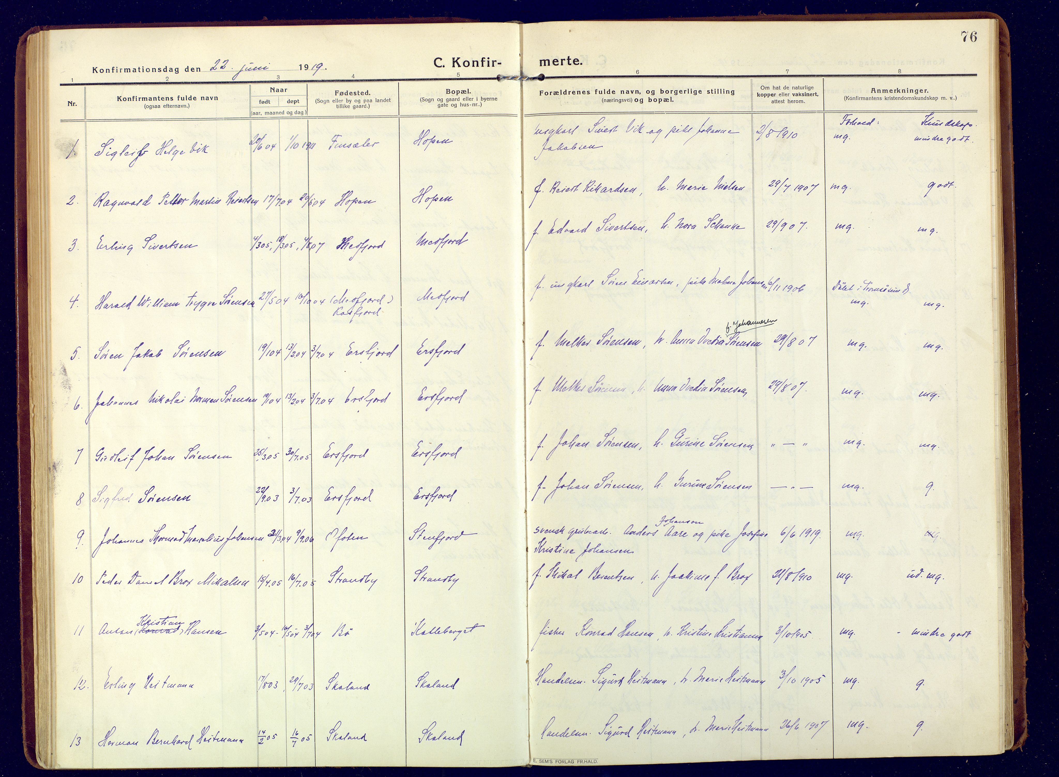 Berg sokneprestkontor, AV/SATØ-S-1318/G/Ga/Gaa/L0009kirke: Parish register (official) no. 9, 1916-1928, p. 76