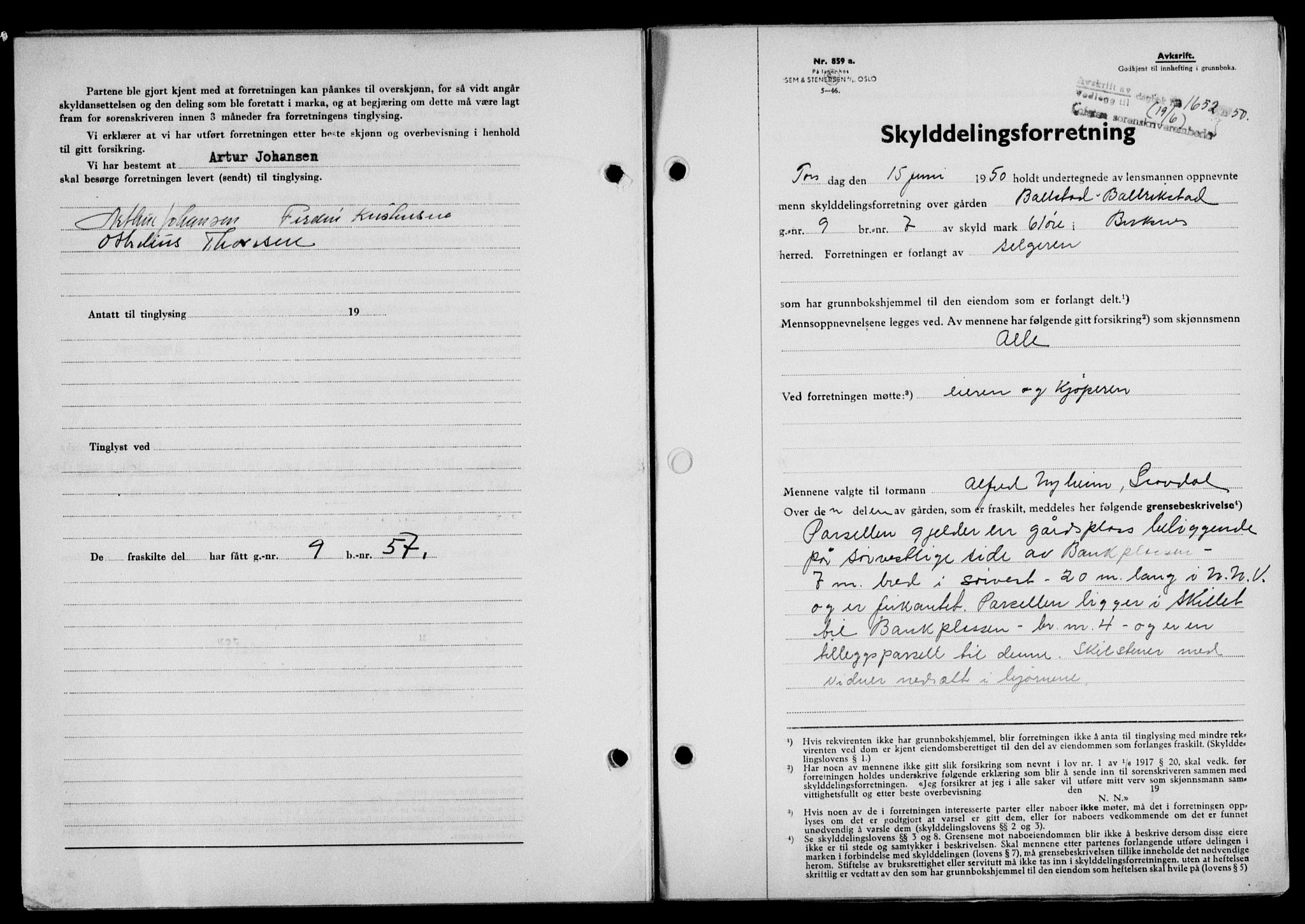 Lofoten sorenskriveri, SAT/A-0017/1/2/2C/L0023a: Mortgage book no. 23a, 1950-1950, Diary no: : 1652/1950