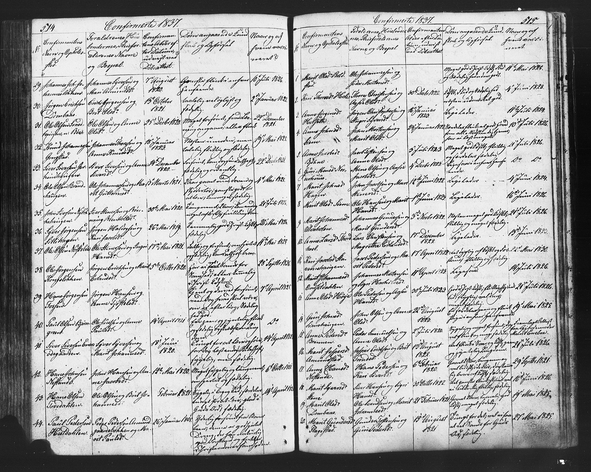 Lesja prestekontor, SAH/PREST-068/H/Ha/Hab/L0002: Parish register (copy) no. 2, 1832-1850, p. 514-515