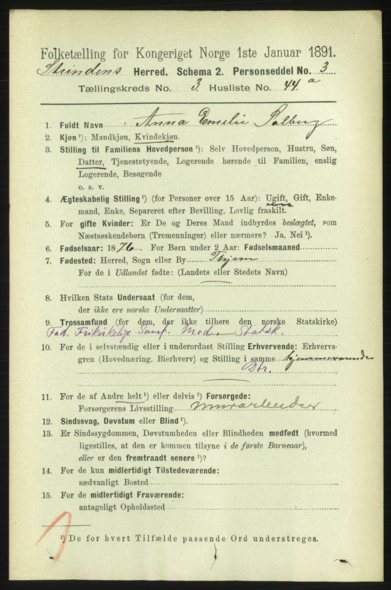 RA, 1891 census for 1660 Strinda, 1891, p. 2689