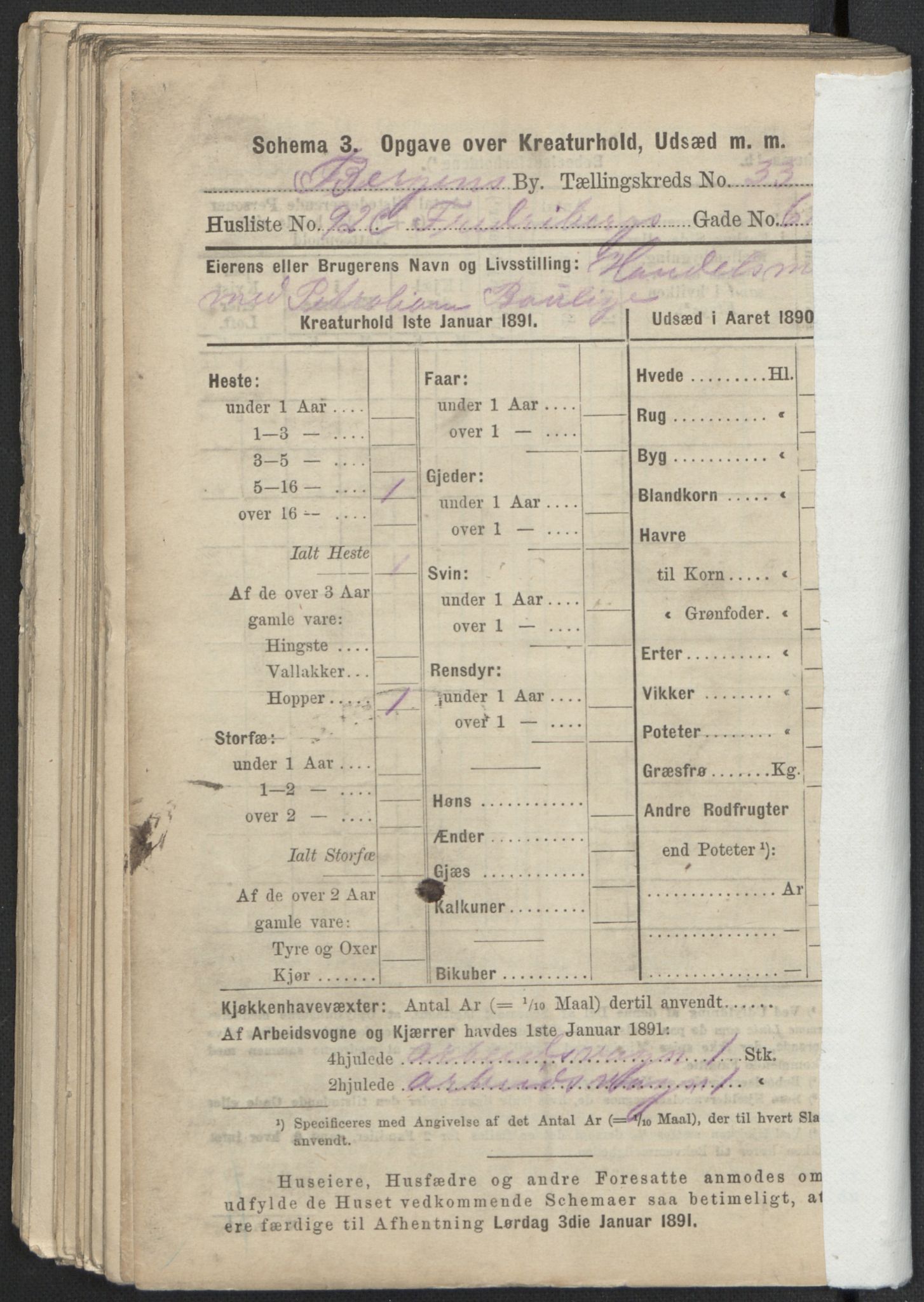 RA, 1891 Census for 1301 Bergen, 1891, p. 5359