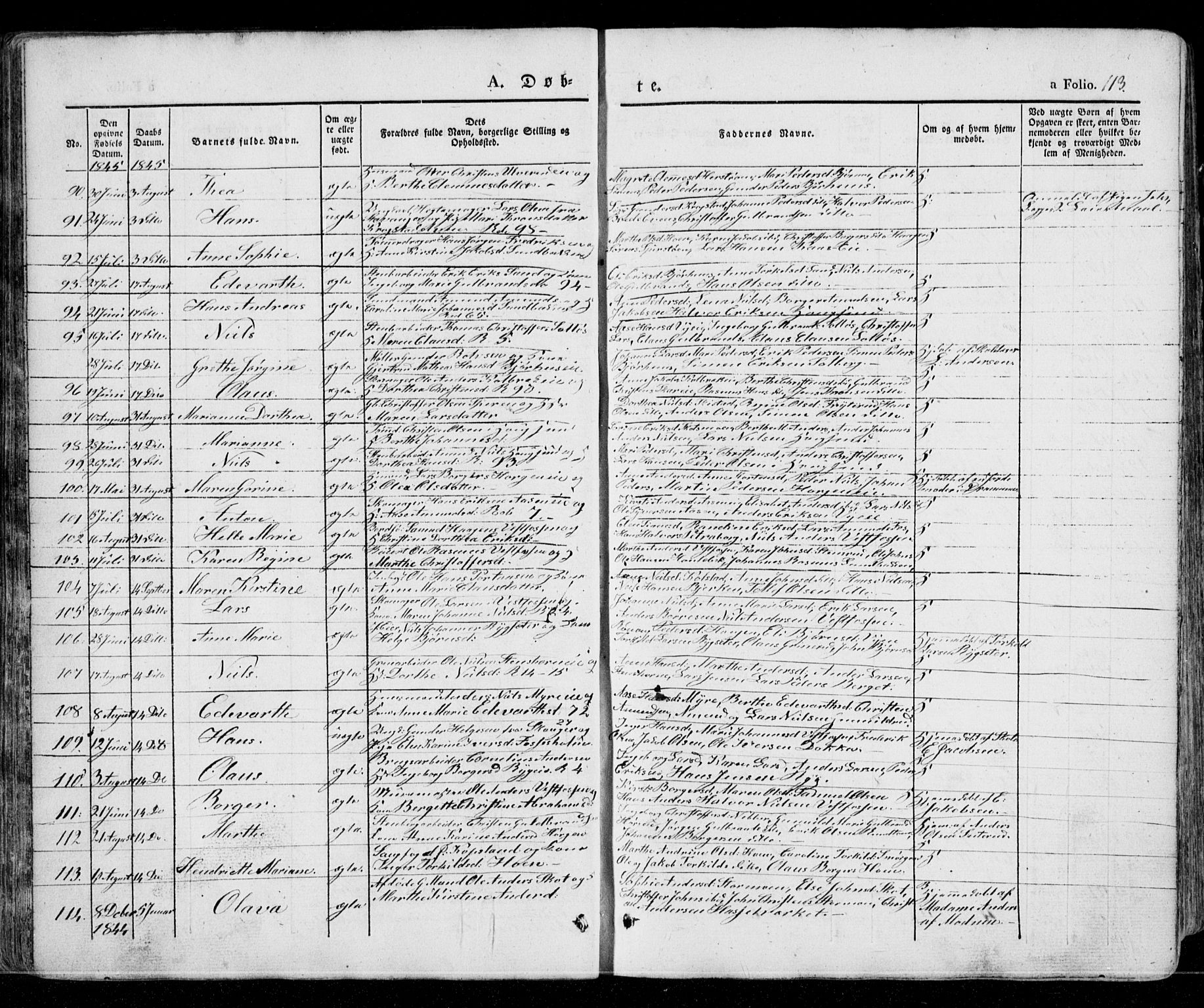 Eiker kirkebøker, AV/SAKO-A-4/G/Ga/L0002: Parish register (copy) no. I 2, 1832-1856, p. 113