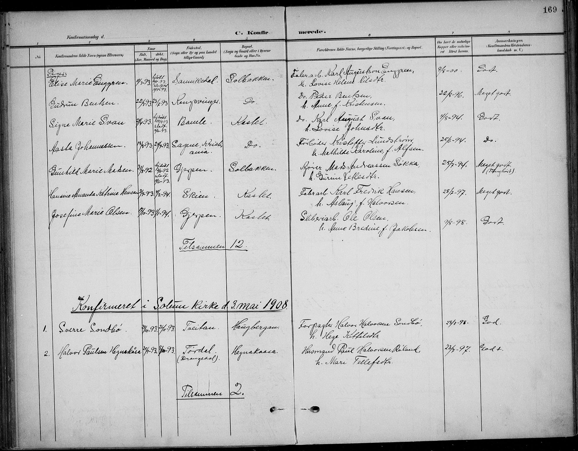 Solum kirkebøker, AV/SAKO-A-306/F/Fb/L0003: Parish register (official) no. II 3, 1901-1912, p. 169