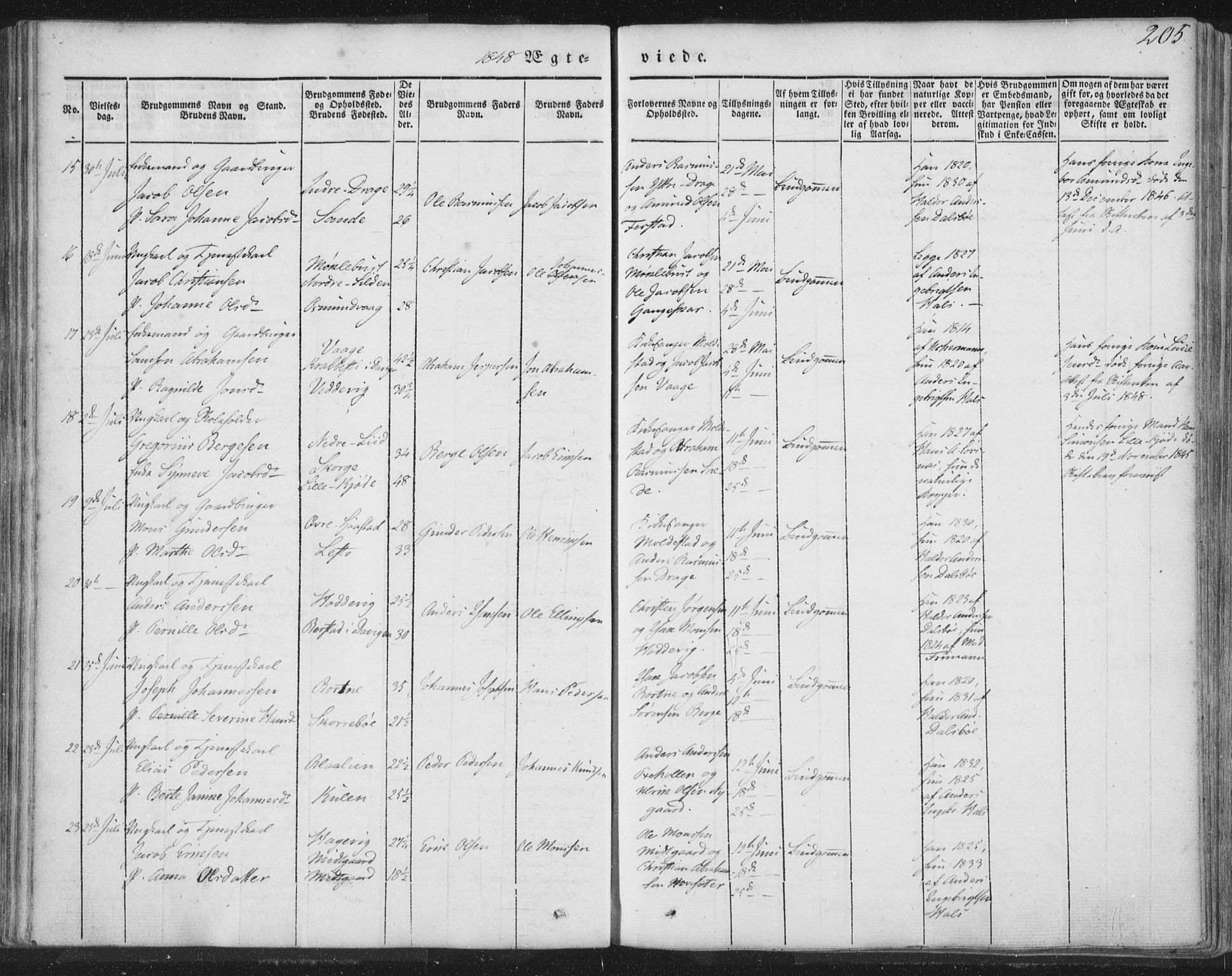 Selje sokneprestembete, AV/SAB-A-99938/H/Ha/Haa/Haaa: Parish register (official) no. A 10, 1844-1858, p. 205