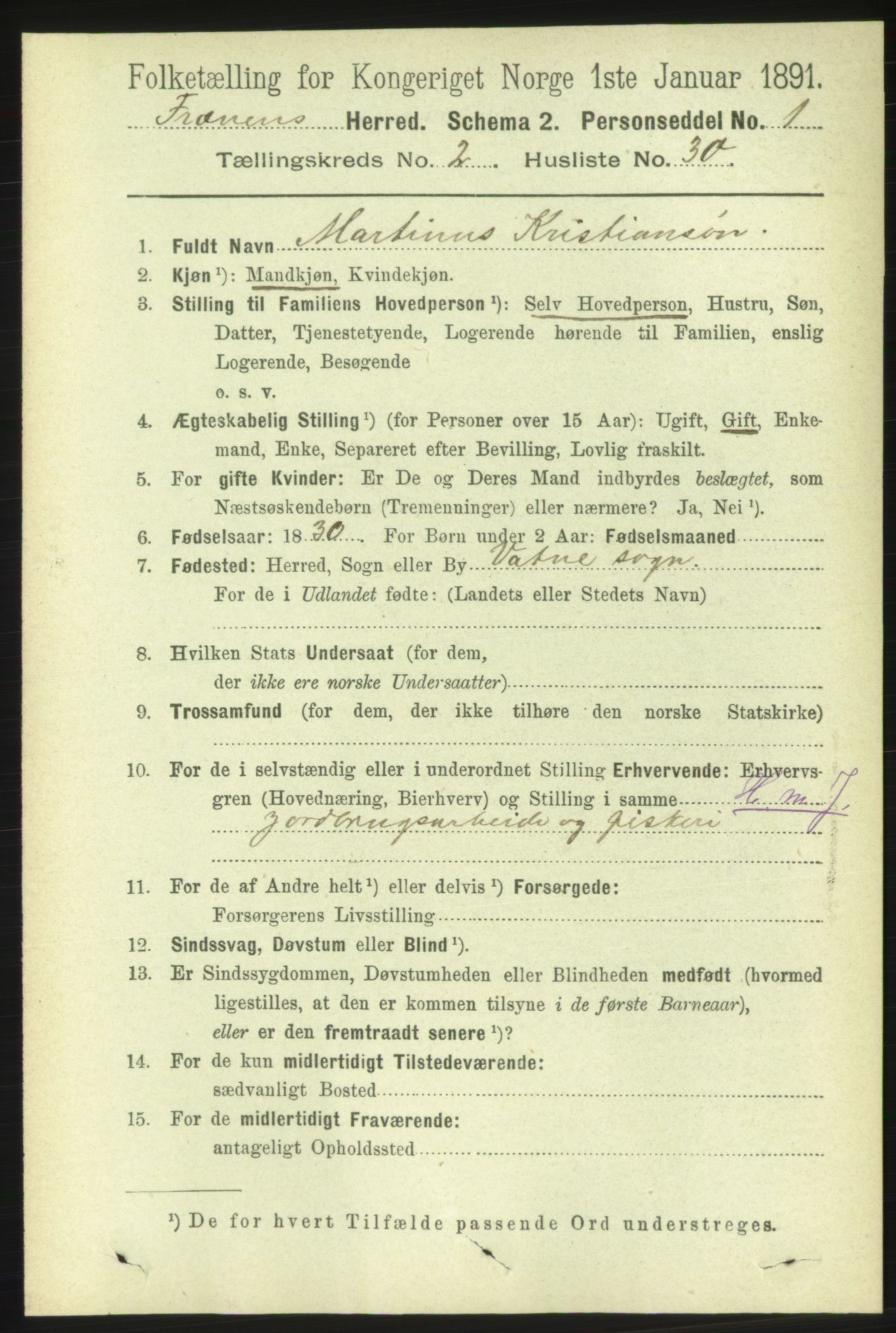 RA, 1891 census for 1548 Fræna, 1891, p. 650