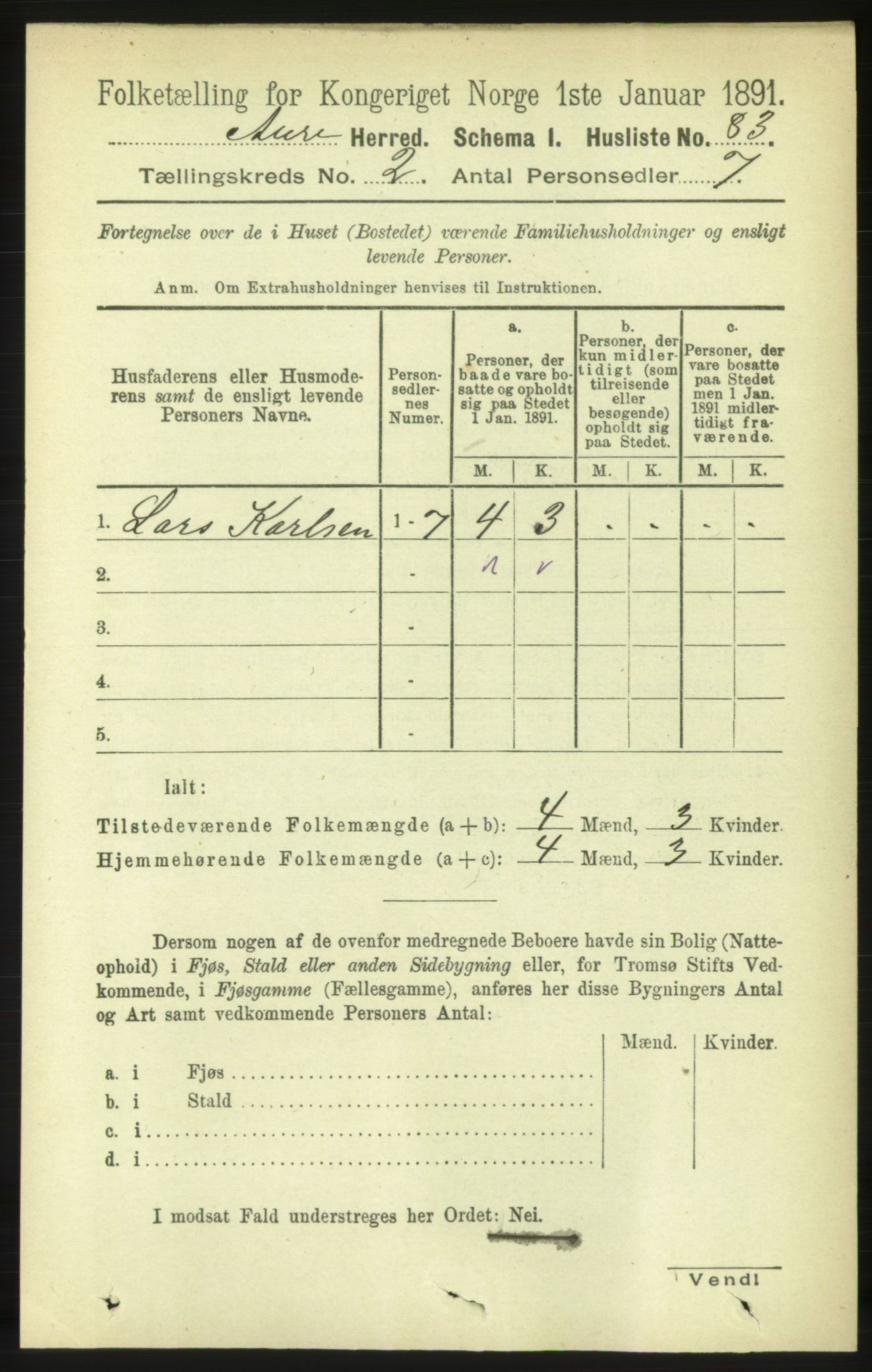 RA, 1891 census for 1569 Aure, 1891, p. 861