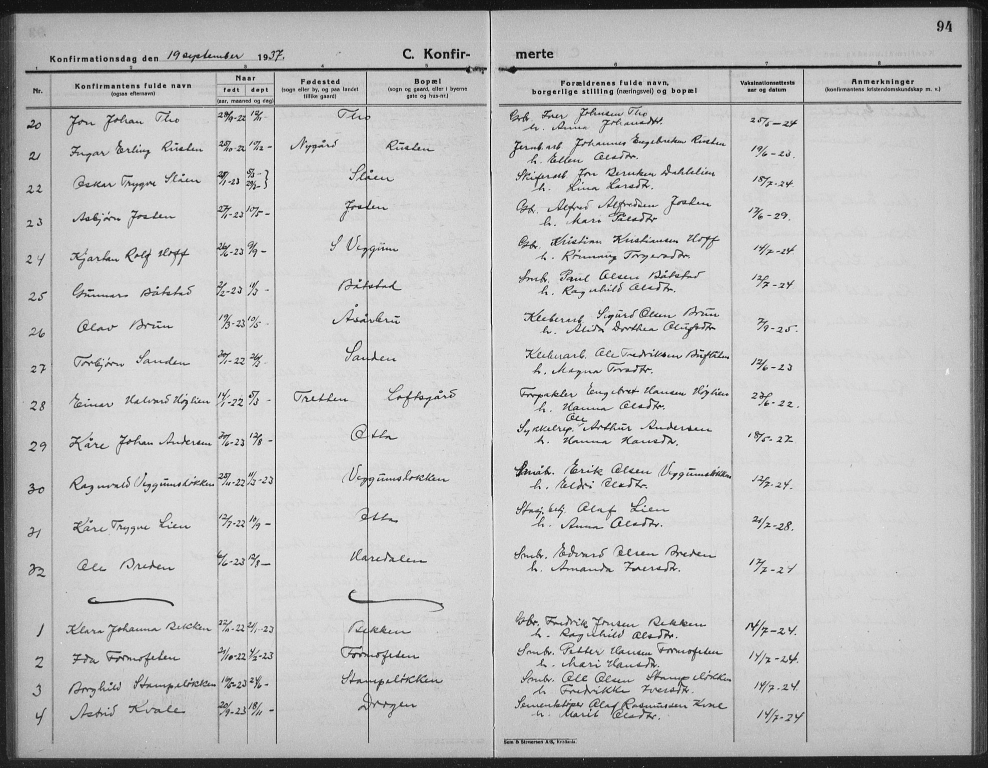 Sel prestekontor, AV/SAH-PREST-074/H/Ha/Hab/L0002: Parish register (copy) no. 2, 1923-1939, p. 94