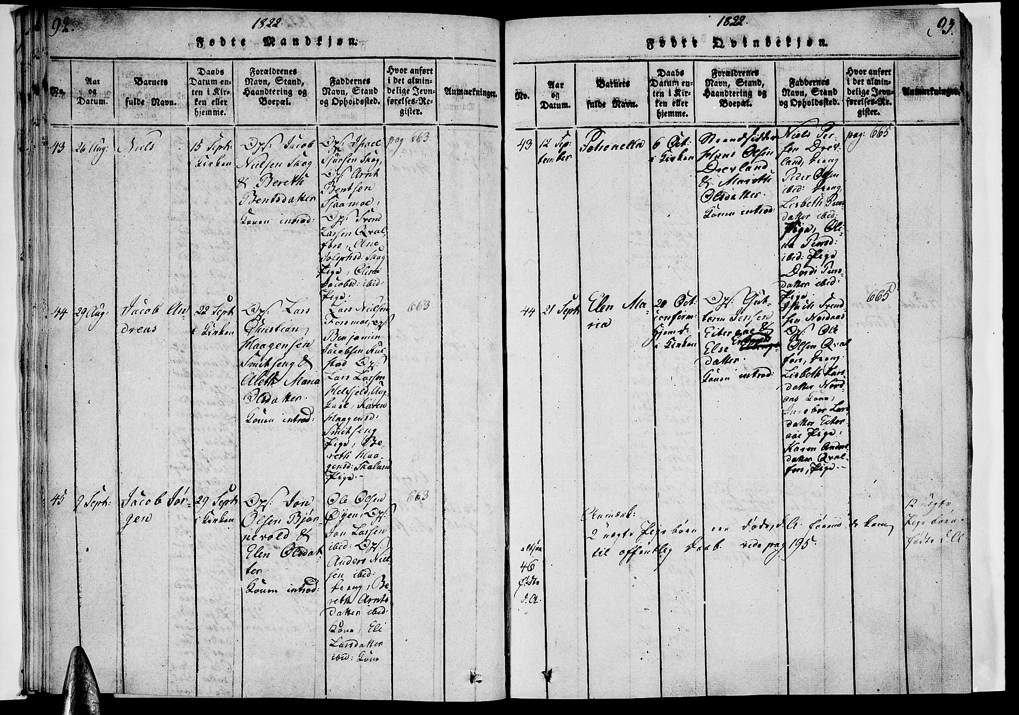 Ministerialprotokoller, klokkerbøker og fødselsregistre - Nordland, SAT/A-1459/820/L0288: Parish register (official) no. 820A09, 1820-1825, p. 92-93