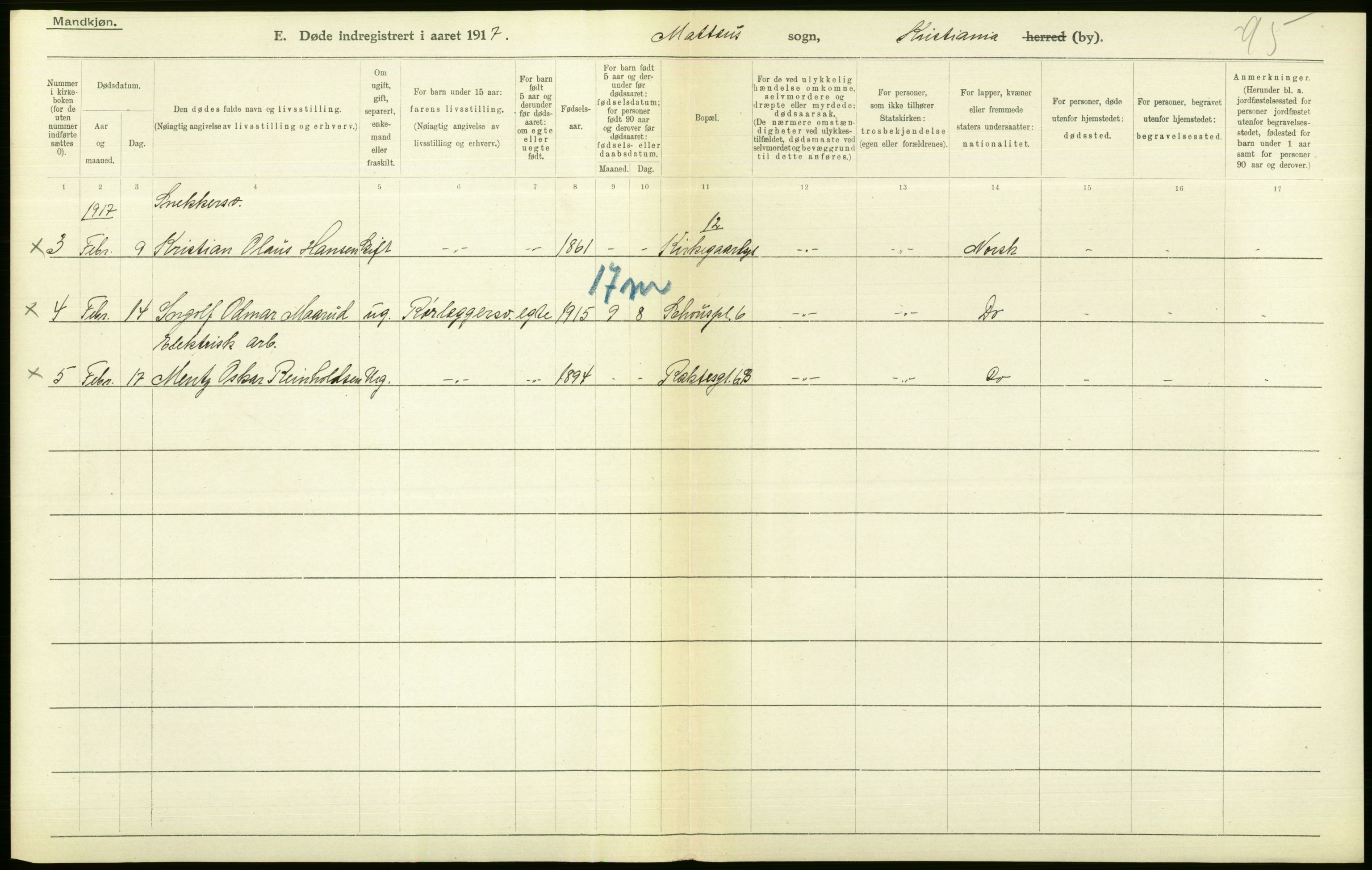 Statistisk sentralbyrå, Sosiodemografiske emner, Befolkning, AV/RA-S-2228/D/Df/Dfb/Dfbg/L0010: Kristiania: Døde, 1917, p. 340