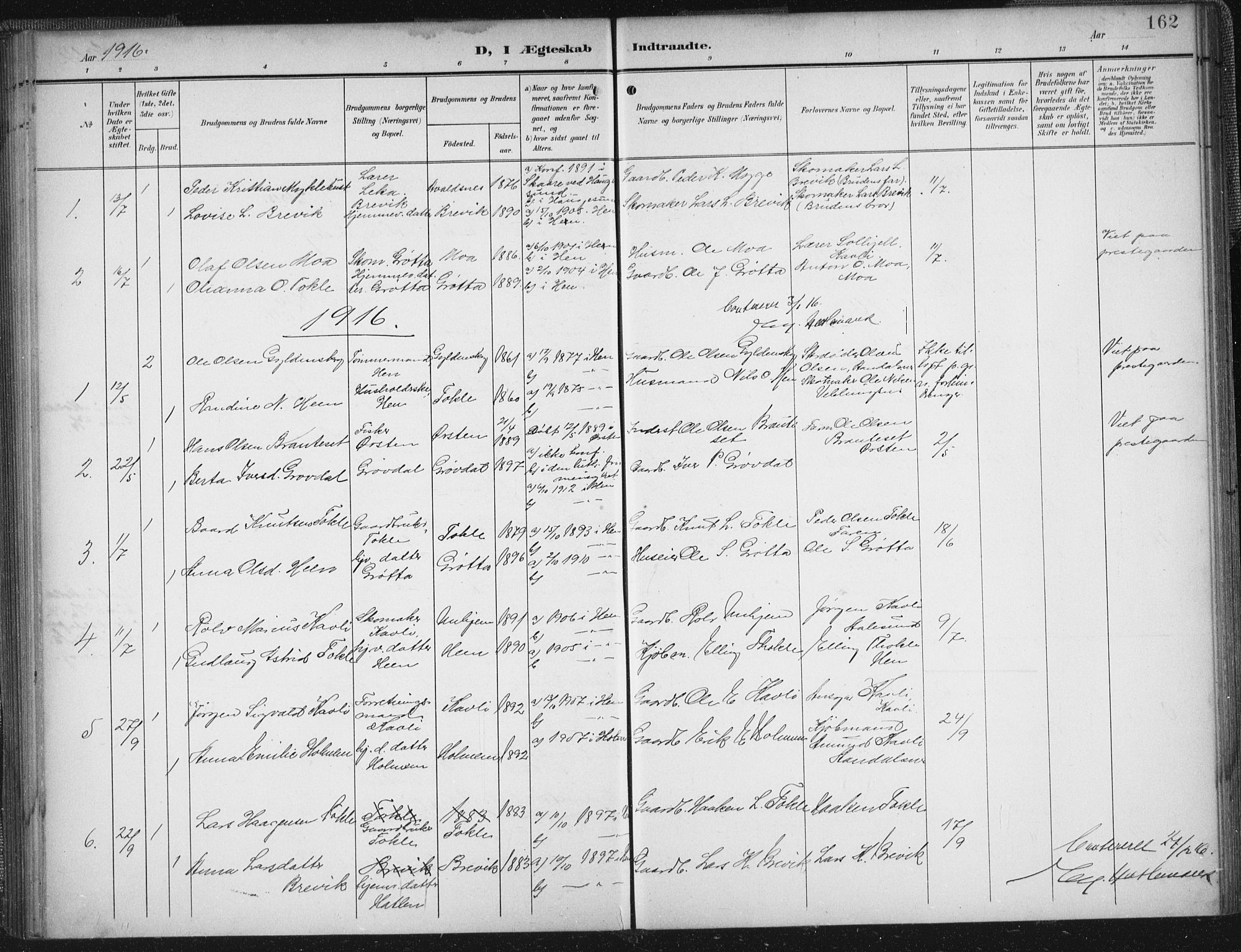 Ministerialprotokoller, klokkerbøker og fødselsregistre - Møre og Romsdal, SAT/A-1454/545/L0589: Parish register (copy) no. 545C03, 1902-1937, p. 162