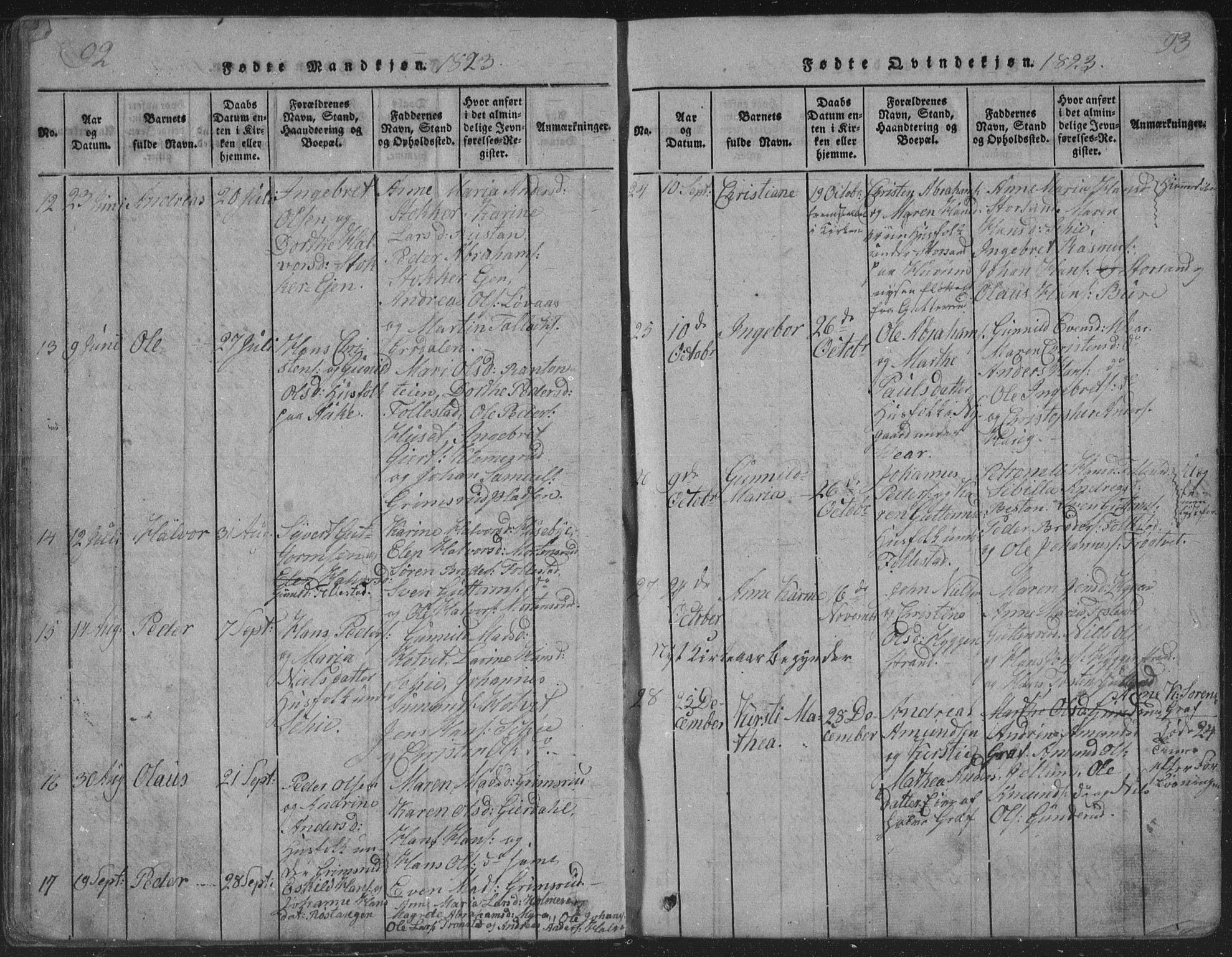 Røyken kirkebøker, AV/SAKO-A-241/G/Ga/L0003: Parish register (copy) no. 3, 1814-1856, p. 92-93