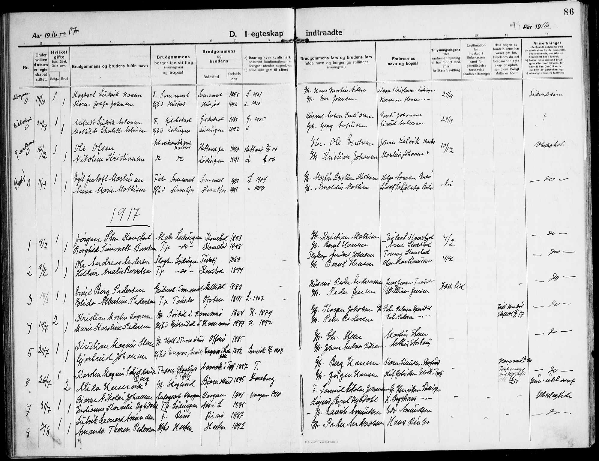 Ministerialprotokoller, klokkerbøker og fødselsregistre - Nordland, SAT/A-1459/872/L1037: Parish register (official) no. 872A12, 1914-1925, p. 86