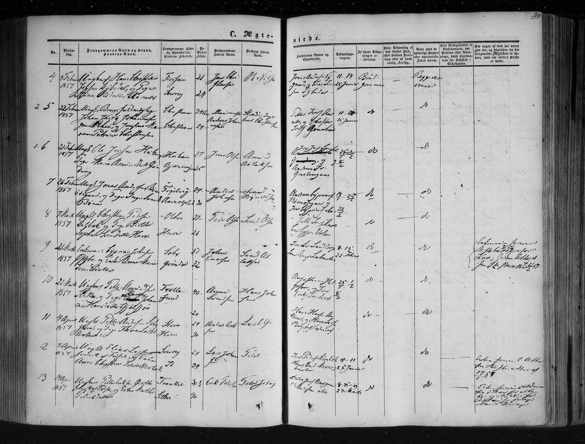 Aremark prestekontor Kirkebøker, AV/SAO-A-10899/F/Fc/L0003: Parish register (official) no. III 3, 1850-1865, p. 210