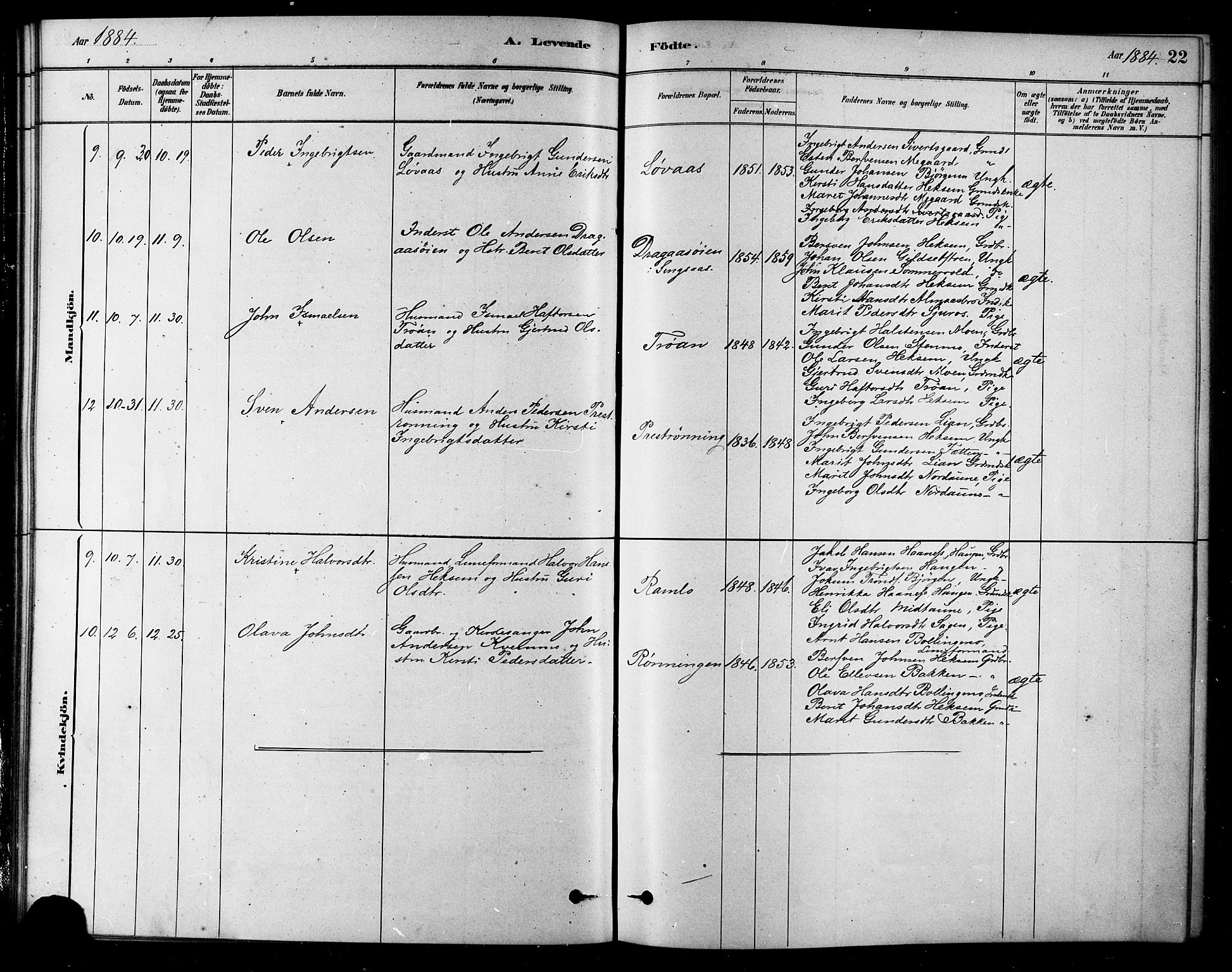 Ministerialprotokoller, klokkerbøker og fødselsregistre - Sør-Trøndelag, SAT/A-1456/685/L0972: Parish register (official) no. 685A09, 1879-1890, p. 22