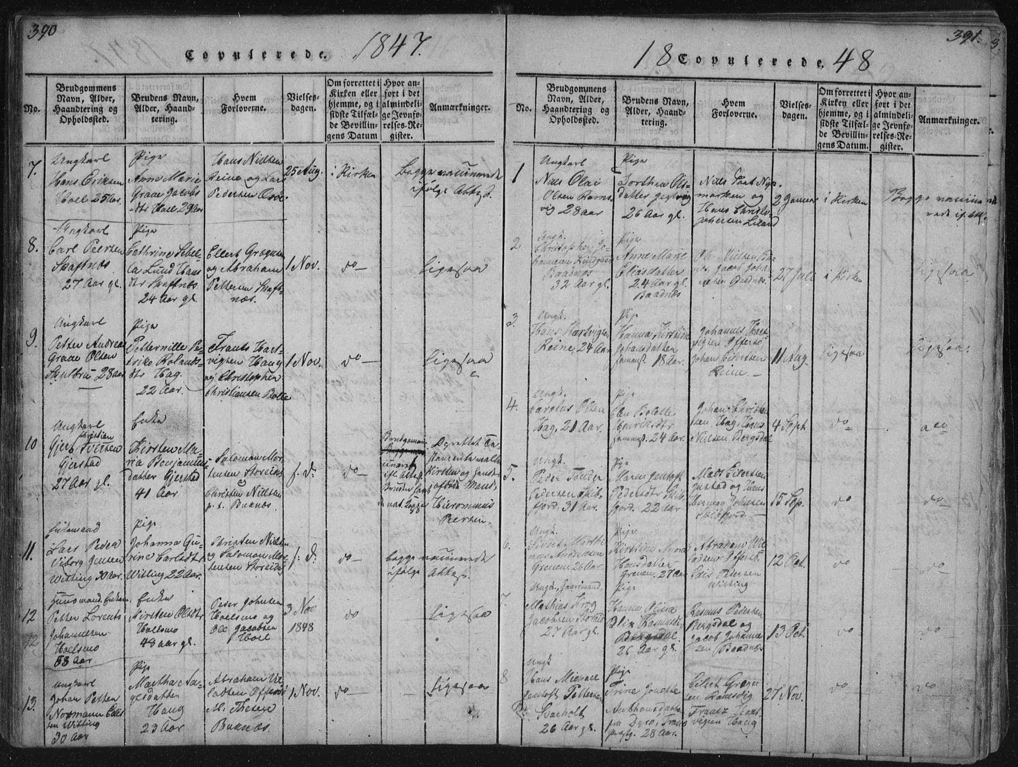 Ministerialprotokoller, klokkerbøker og fødselsregistre - Nordland, AV/SAT-A-1459/881/L1164: Parish register (copy) no. 881C01, 1818-1853, p. 390-391