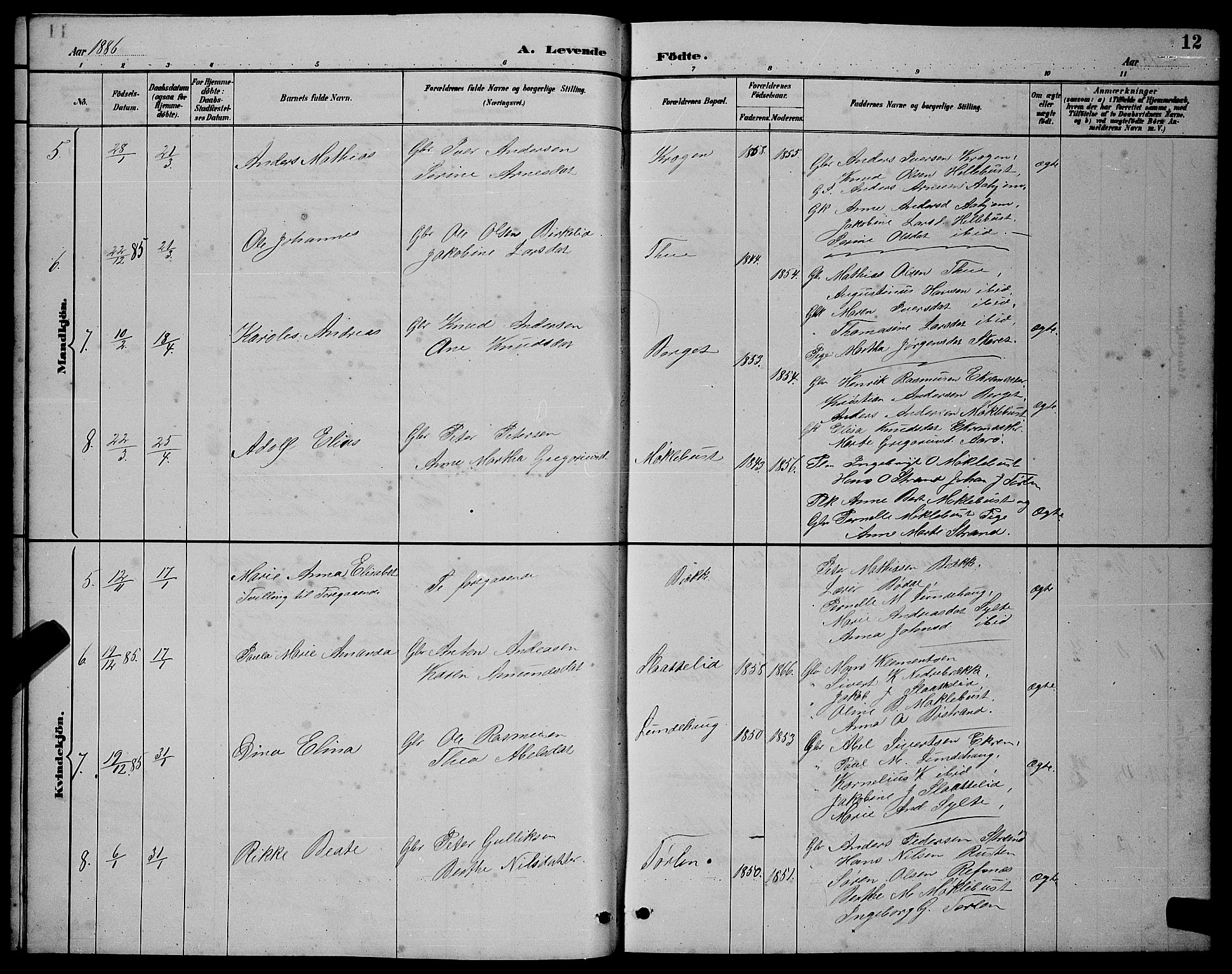 Ministerialprotokoller, klokkerbøker og fødselsregistre - Møre og Romsdal, AV/SAT-A-1454/501/L0017: Parish register (copy) no. 501C03, 1885-1901, p. 12