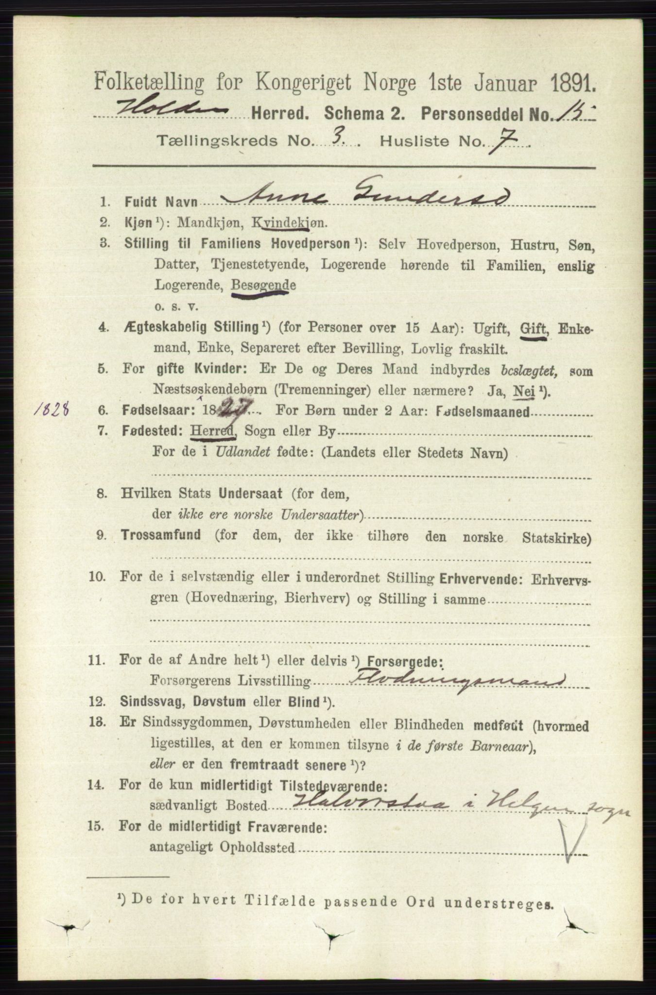 RA, 1891 census for 0819 Holla, 1891, p. 1420