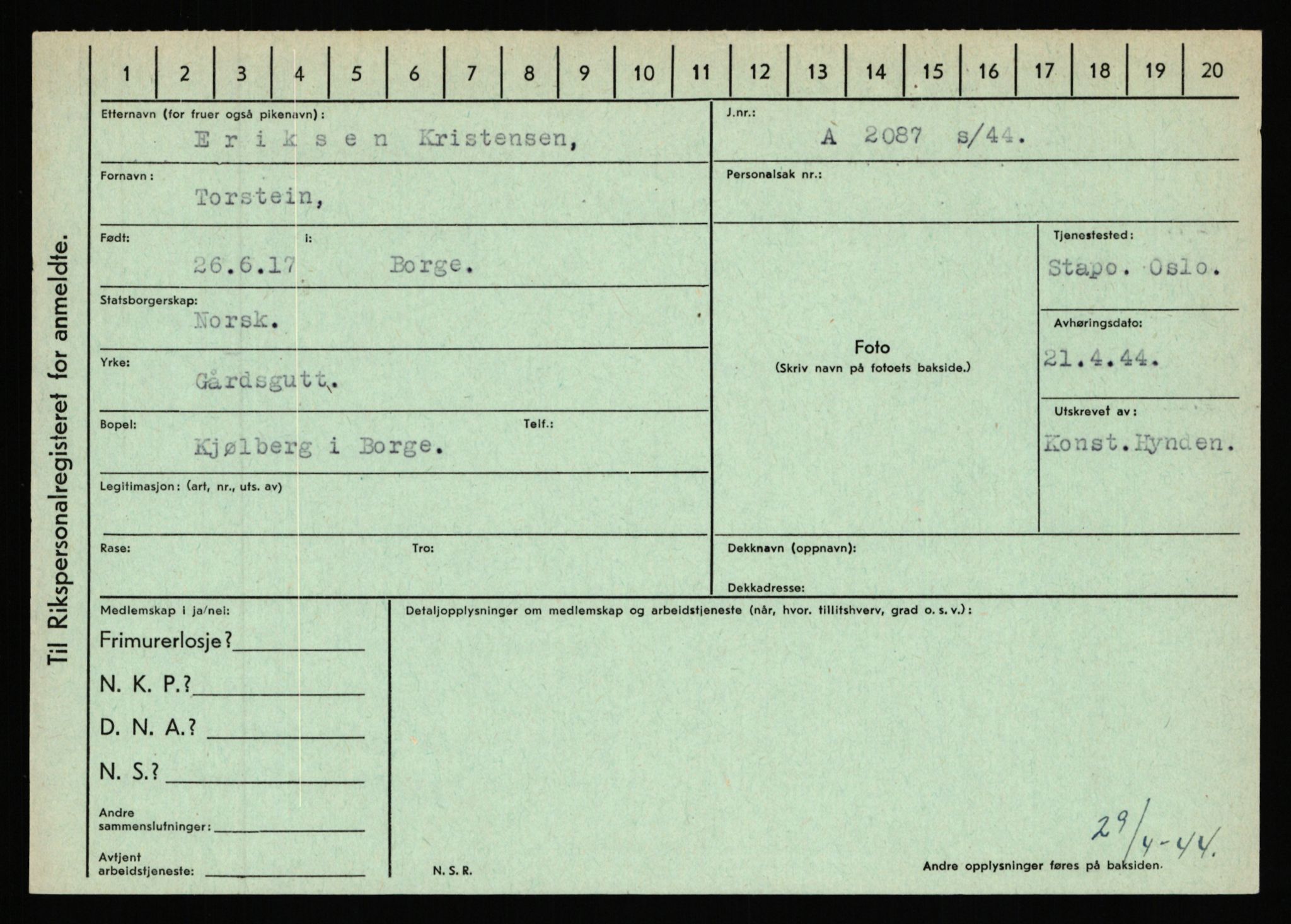 Statspolitiet - Hovedkontoret / Osloavdelingen, AV/RA-S-1329/C/Ca/L0009: Knutsen - Limstrand, 1943-1945, p. 1096