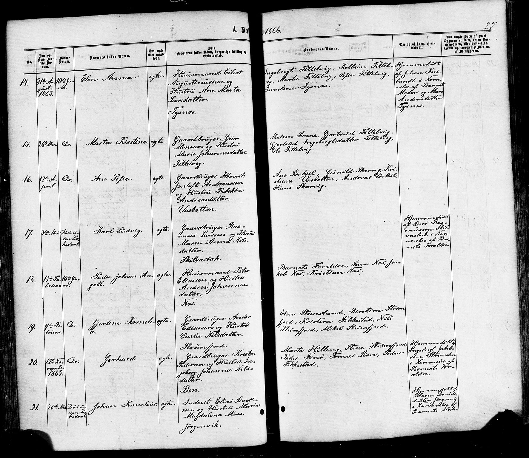 Ministerialprotokoller, klokkerbøker og fødselsregistre - Nordland, AV/SAT-A-1459/859/L0845: Parish register (official) no. 859A05, 1863-1877, p. 27