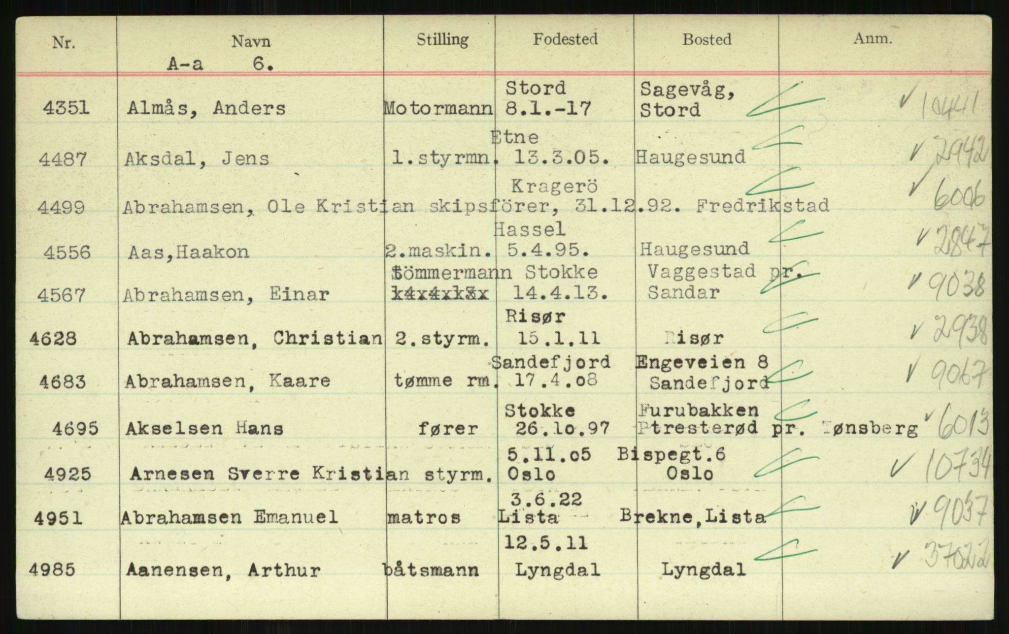 Direktoratet for sjømenn, AV/RA-S-3545/G/Gi/L0002: Kartotek over krigsdekorasjoner tildelt under krigen til nordmenn, 1940-1945, p. 13