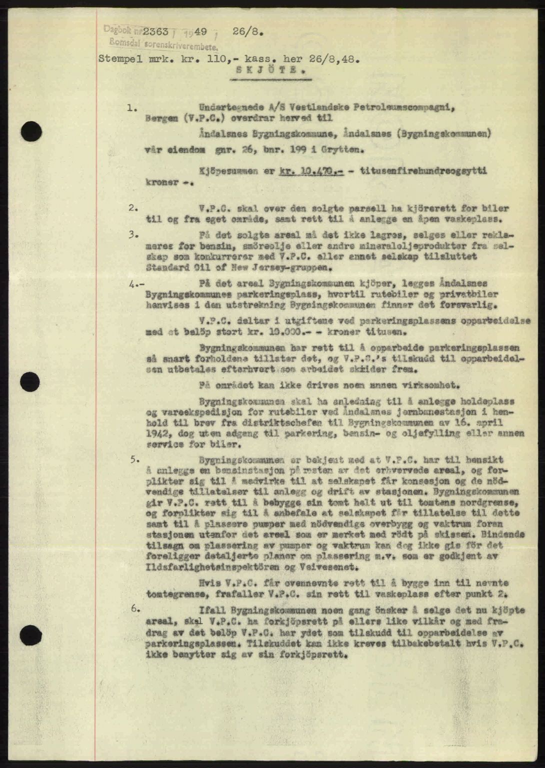 Romsdal sorenskriveri, AV/SAT-A-4149/1/2/2C: Mortgage book no. A30, 1949-1949, Diary no: : 2363/1949