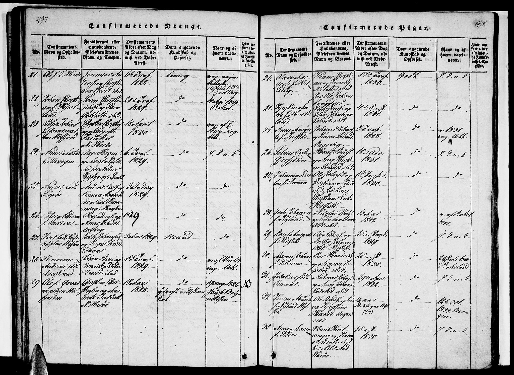 Ministerialprotokoller, klokkerbøker og fødselsregistre - Nordland, AV/SAT-A-1459/831/L0474: Parish register (copy) no. 831C01, 1820-1850, p. 497-498