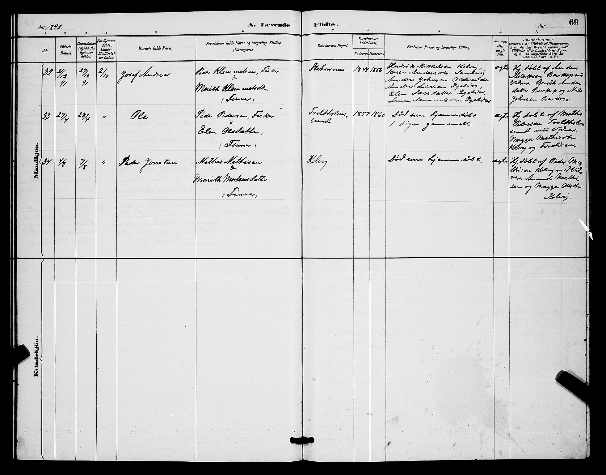 Kistrand/Porsanger sokneprestembete, AV/SATØ-S-1351/H/Hb/L0004.klokk: Parish register (copy) no. 4, 1885-1894, p. 69