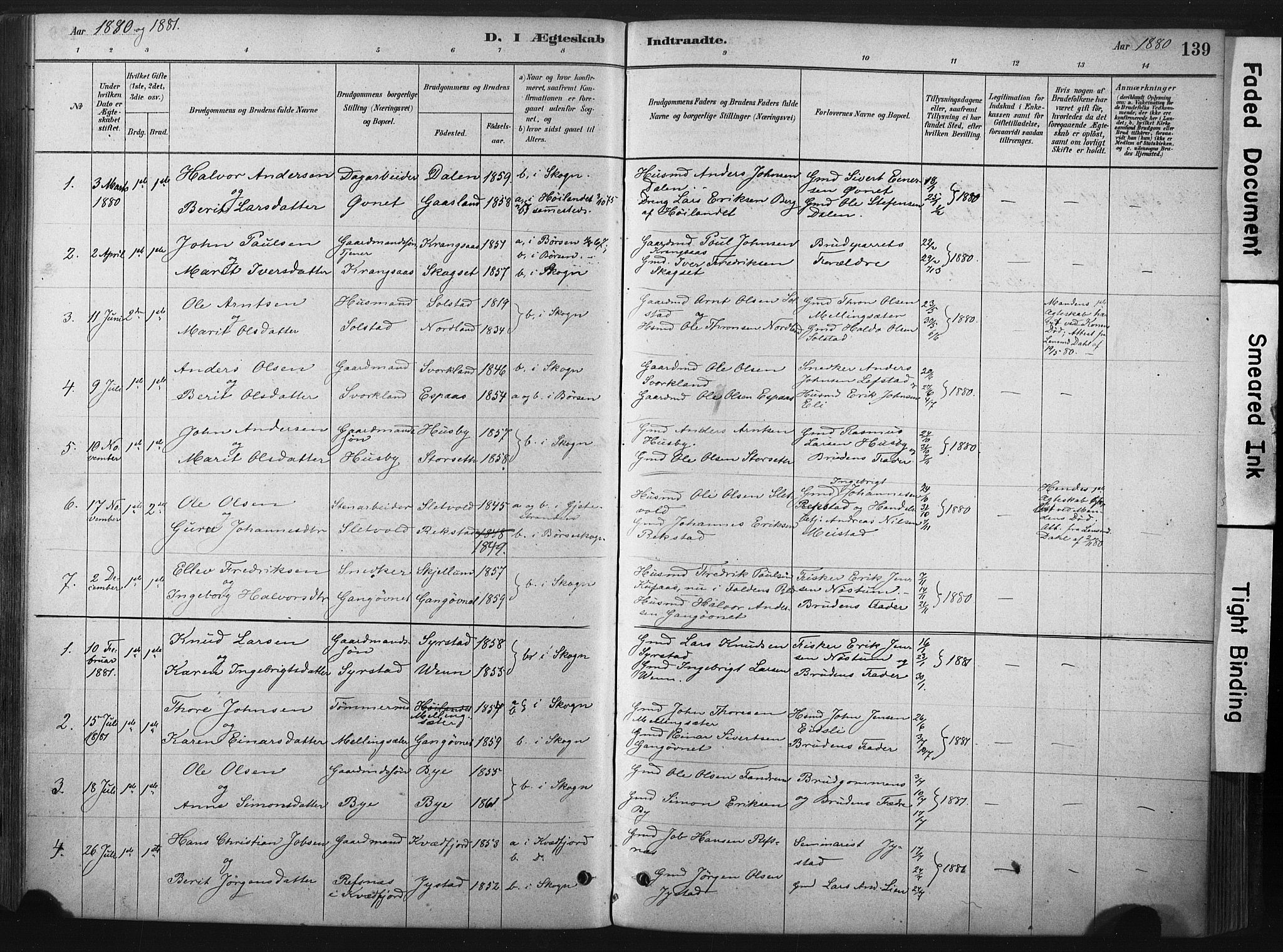 Ministerialprotokoller, klokkerbøker og fødselsregistre - Sør-Trøndelag, AV/SAT-A-1456/667/L0795: Parish register (official) no. 667A03, 1879-1907, p. 139