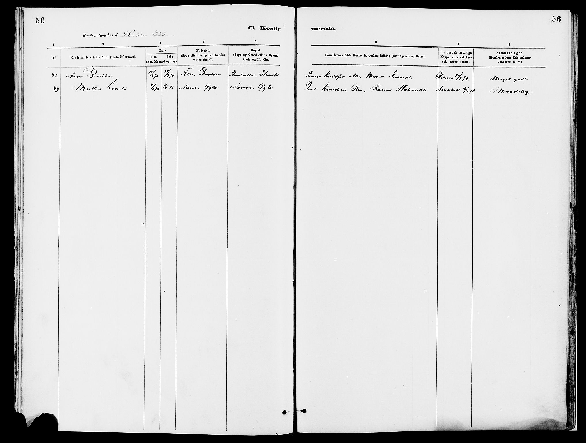 Åmot prestekontor, Hedmark, AV/SAH-PREST-056/H/Ha/Haa/L0010: Parish register (official) no. 10, 1884-1889, p. 56