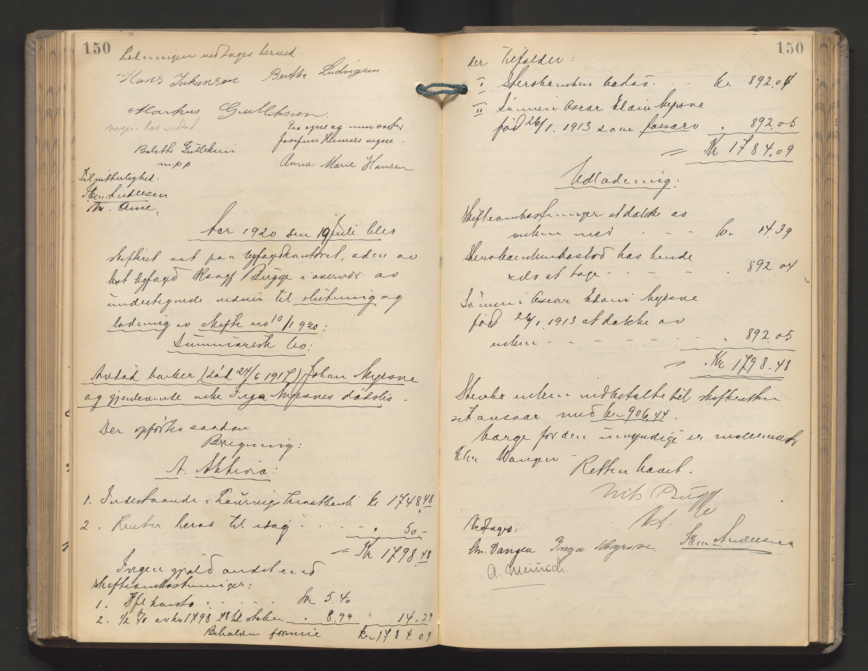 Larvik byfogd, AV/SAKO-A-218/H/Hb/Hbd/L0006: Skifteutlodningsprotokoll, 1915-1924, p. 150