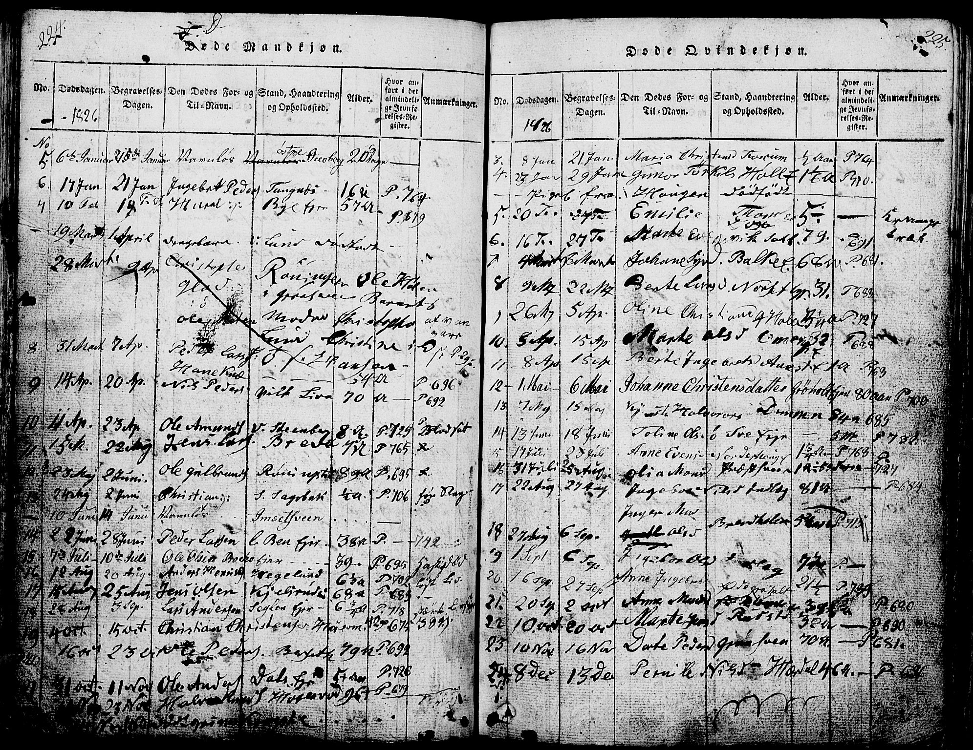 Løten prestekontor, SAH/PREST-022/L/La/L0001: Parish register (copy) no. 1, 1812-1832, p. 224-225