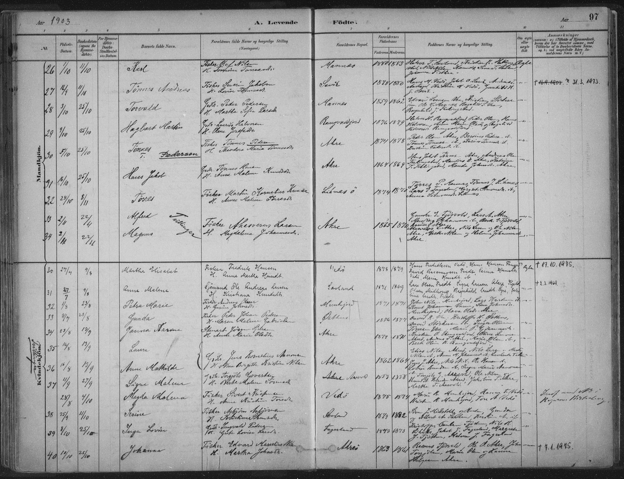 Kopervik sokneprestkontor, AV/SAST-A-101850/H/Ha/Haa/L0004: Parish register (official) no. A 4, 1882-1905, p. 97