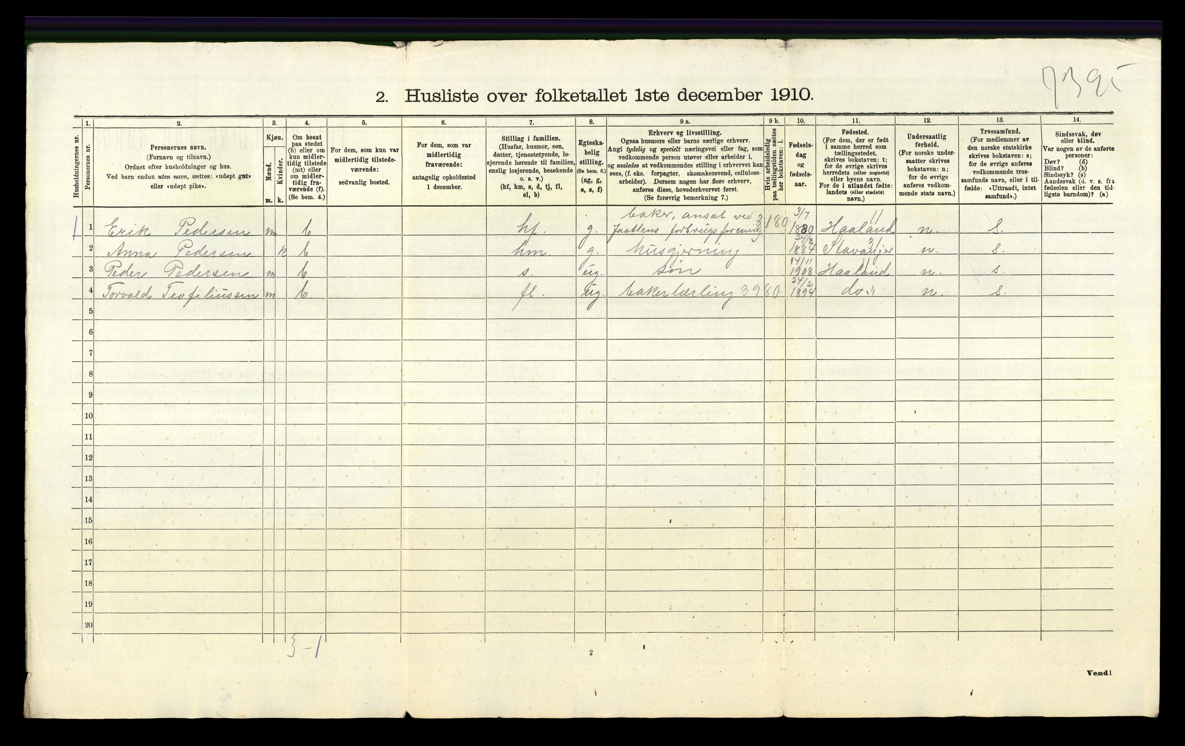 RA, 1910 census for Hetland, 1910, p. 894