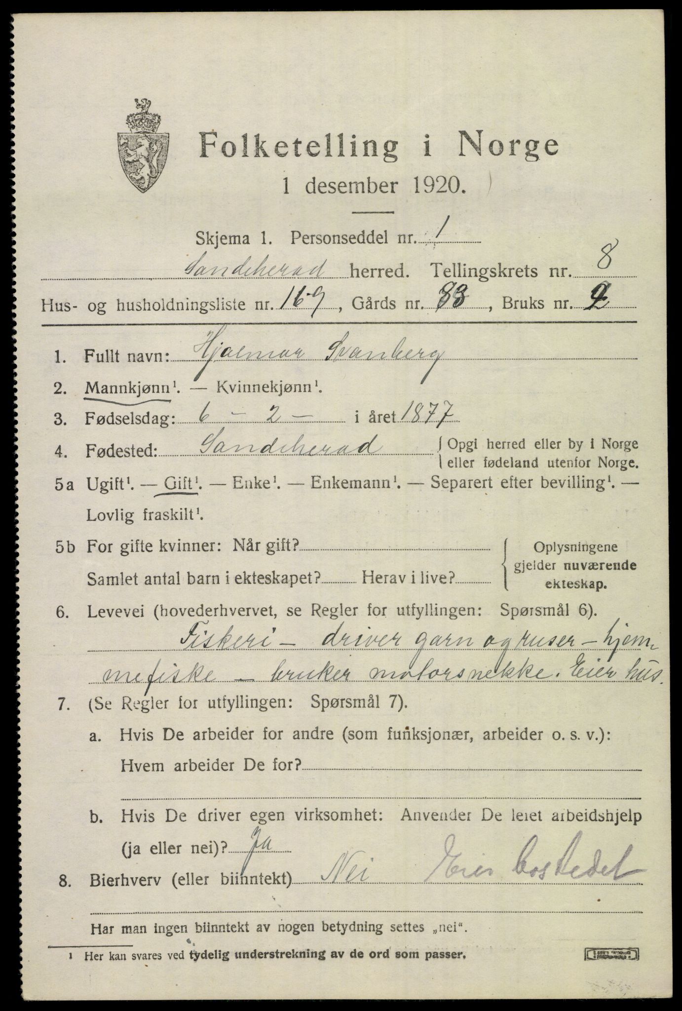SAKO, 1920 census for Sandeherred, 1920, p. 14254