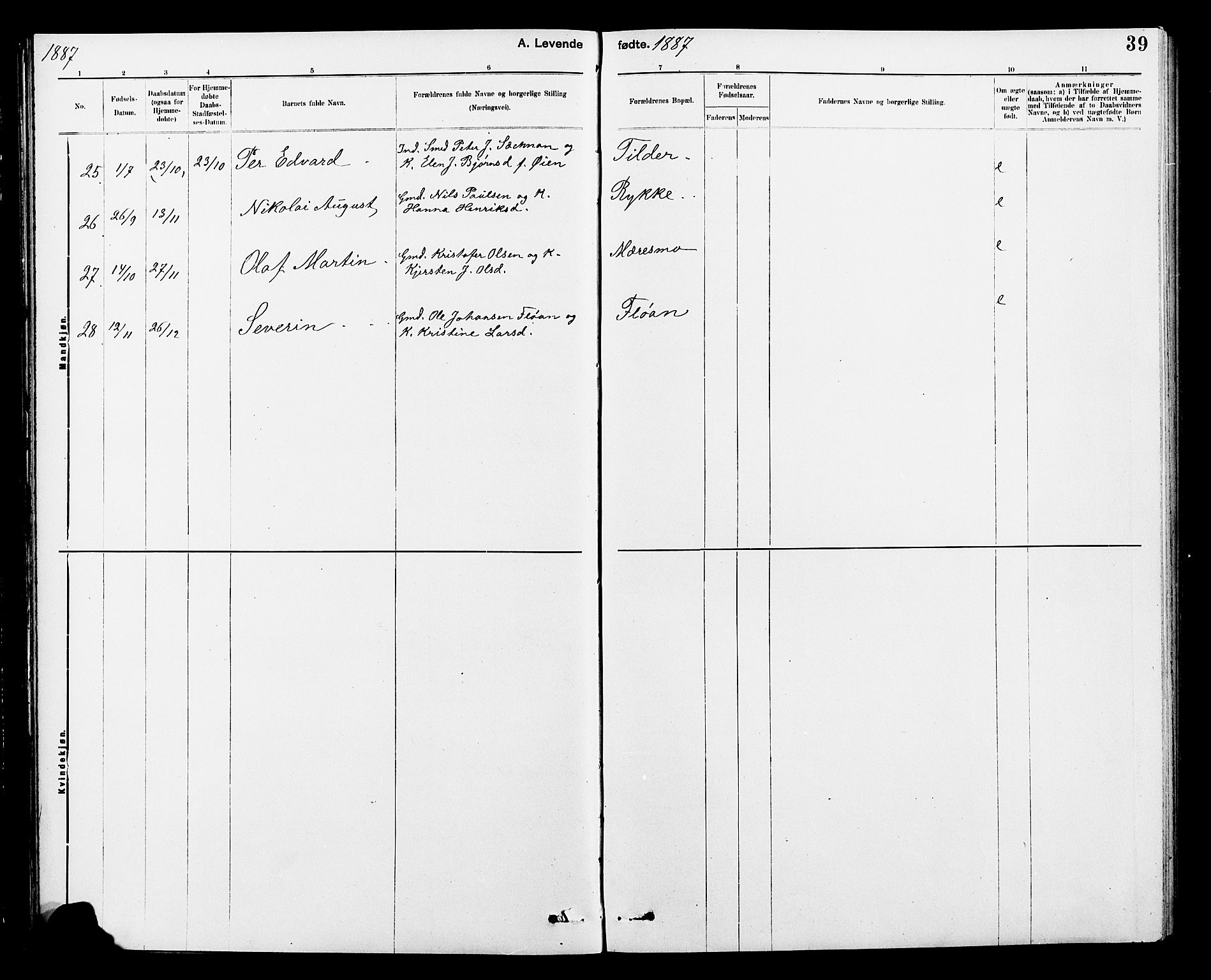 Ministerialprotokoller, klokkerbøker og fødselsregistre - Nord-Trøndelag, AV/SAT-A-1458/712/L0103: Parish register (copy) no. 712C01, 1878-1917, p. 39