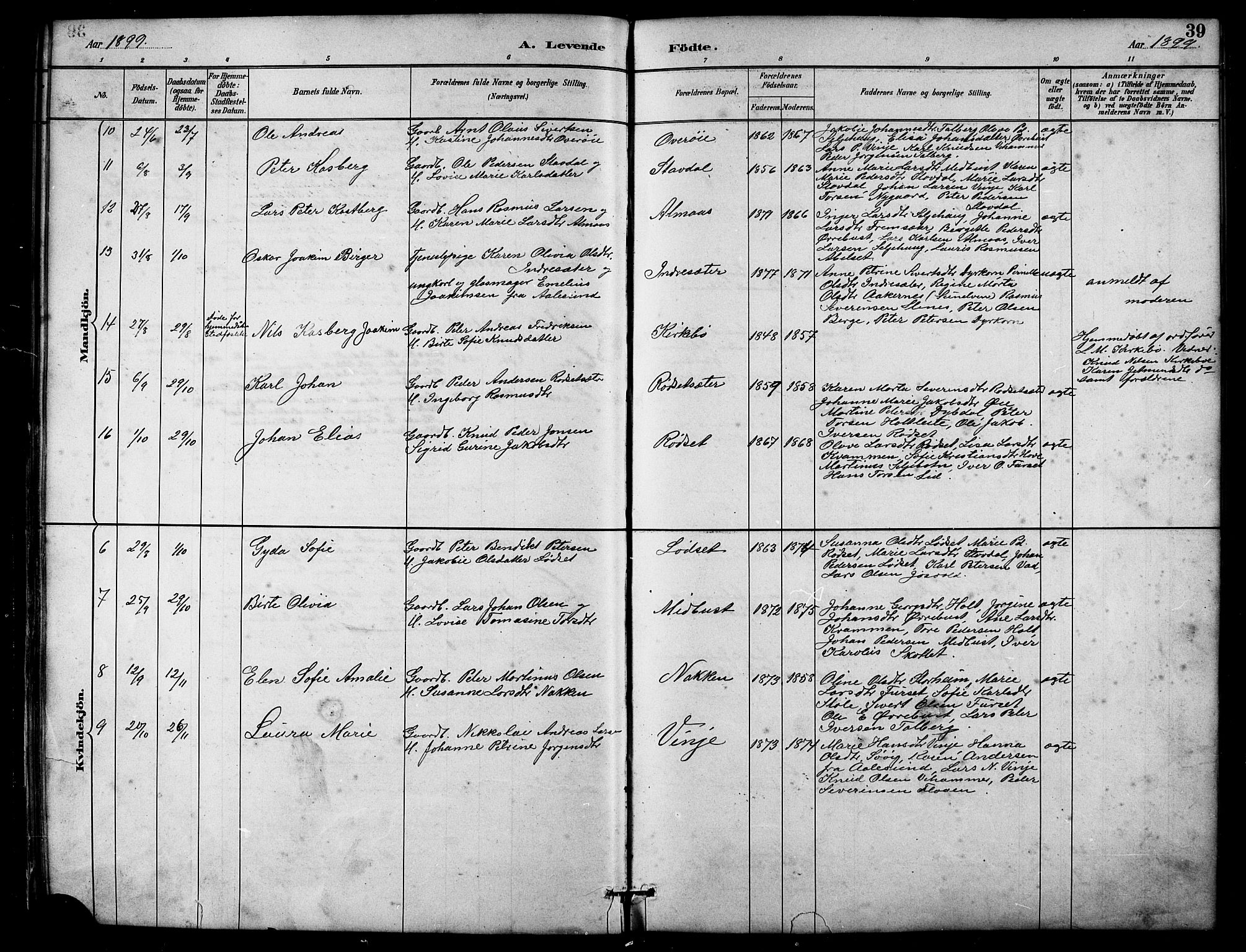 Ministerialprotokoller, klokkerbøker og fødselsregistre - Møre og Romsdal, AV/SAT-A-1454/521/L0302: Parish register (copy) no. 521C03, 1882-1907, p. 39