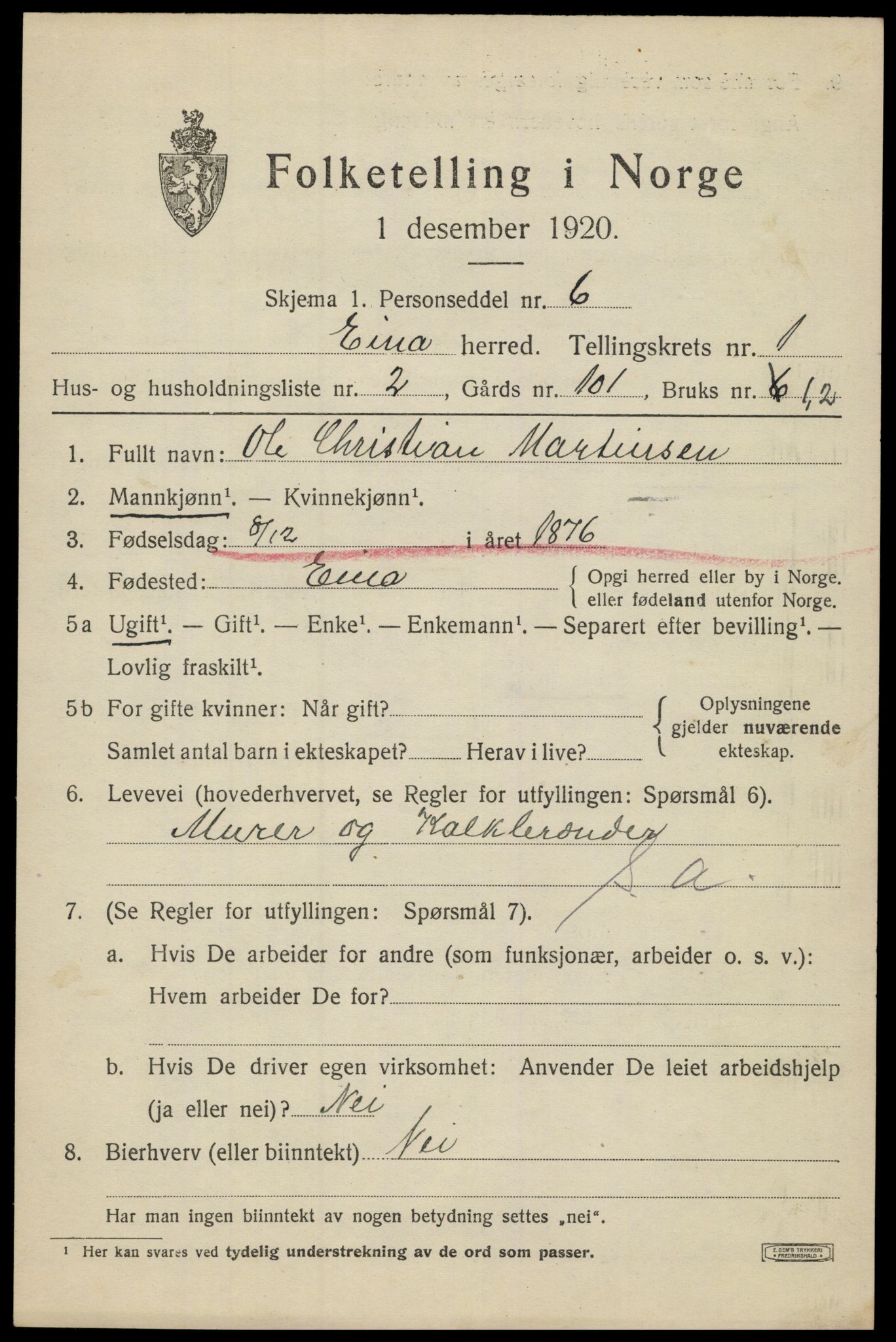 SAH, 1920 census for Eina, 1920, p. 524