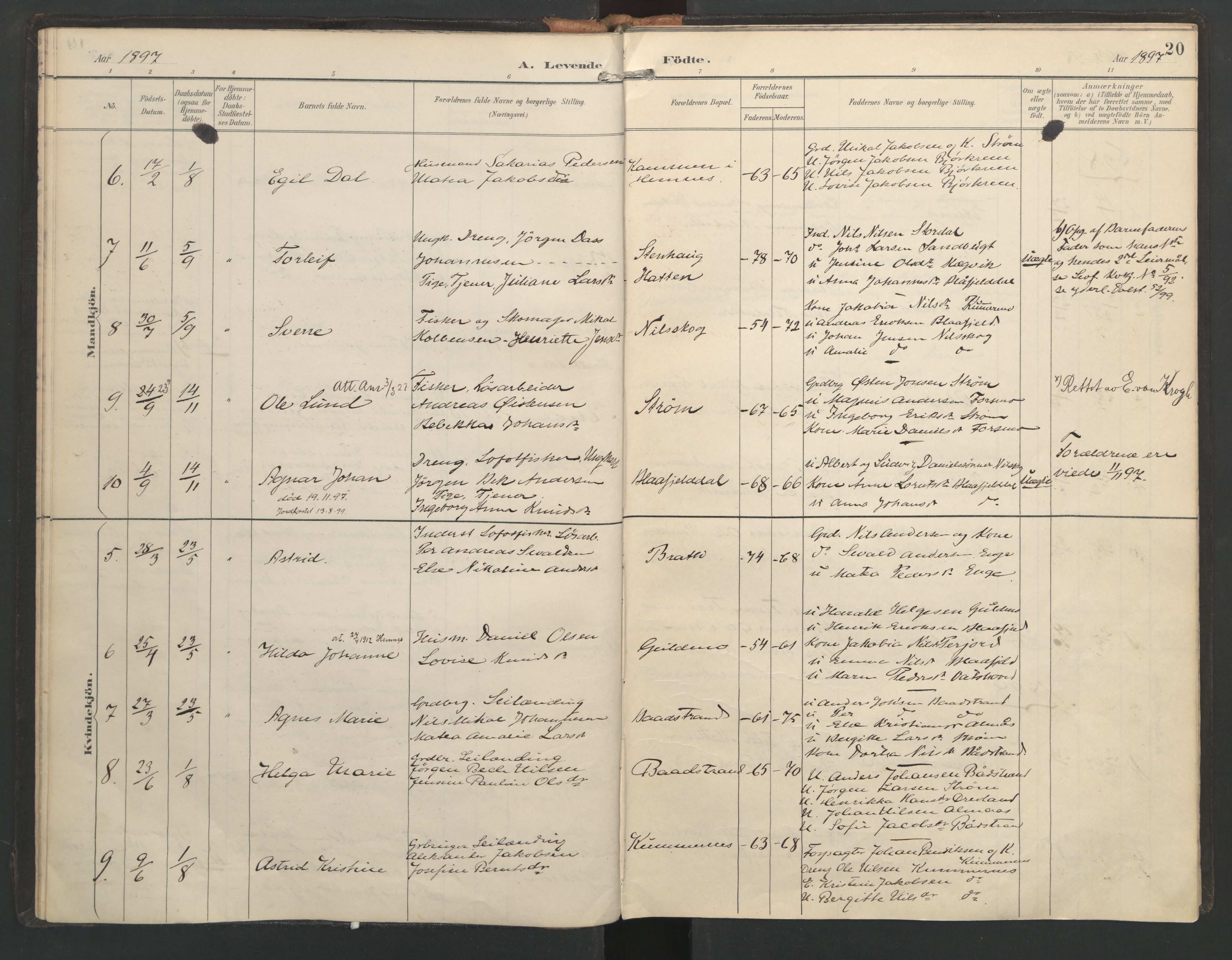 Ministerialprotokoller, klokkerbøker og fødselsregistre - Nordland, AV/SAT-A-1459/821/L0317: Parish register (official) no. 821A01, 1892-1907, p. 20